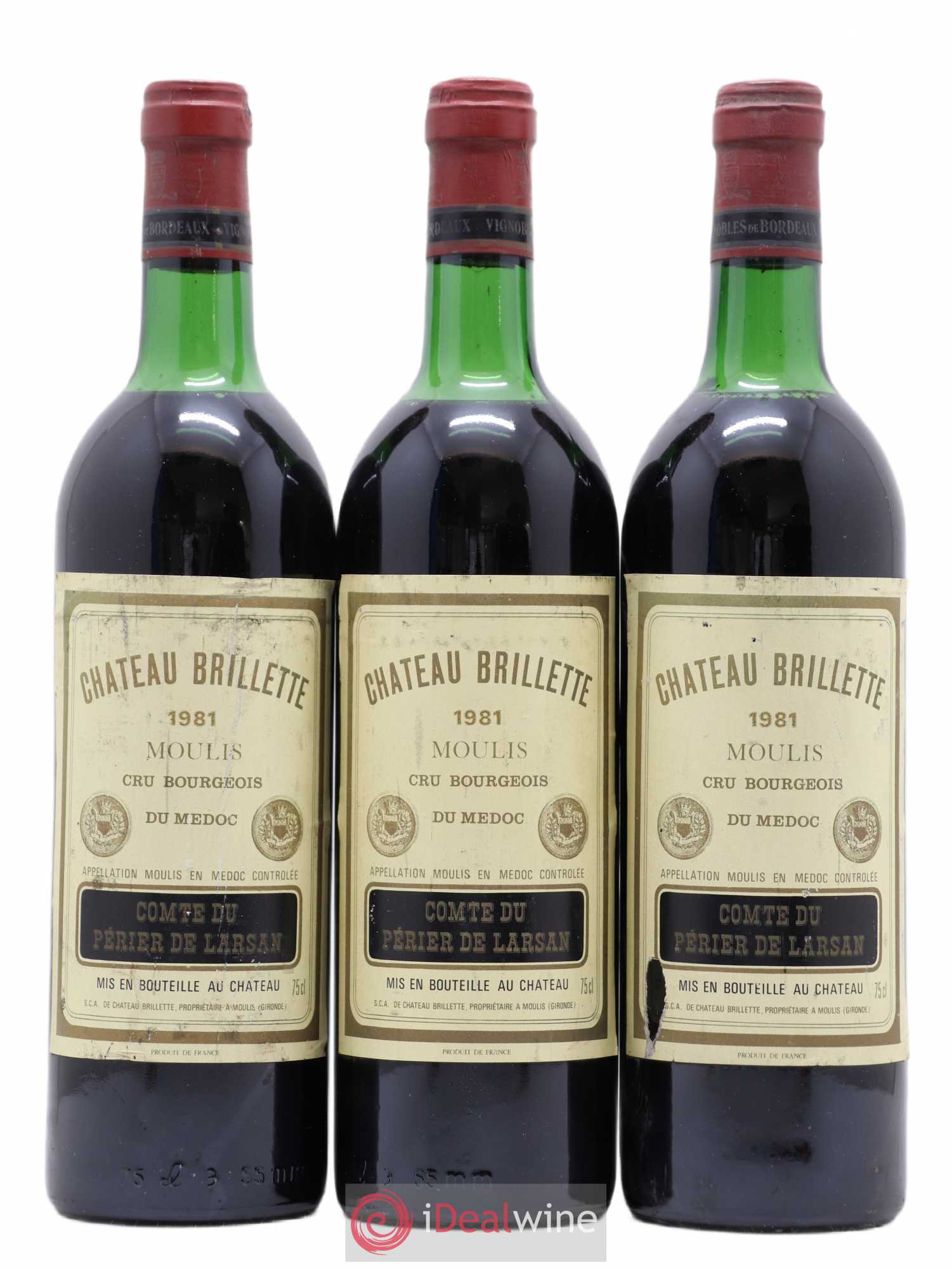 Château Brillette Cru Bourgeois 1981 - Lot de 3 bouteilles - 0