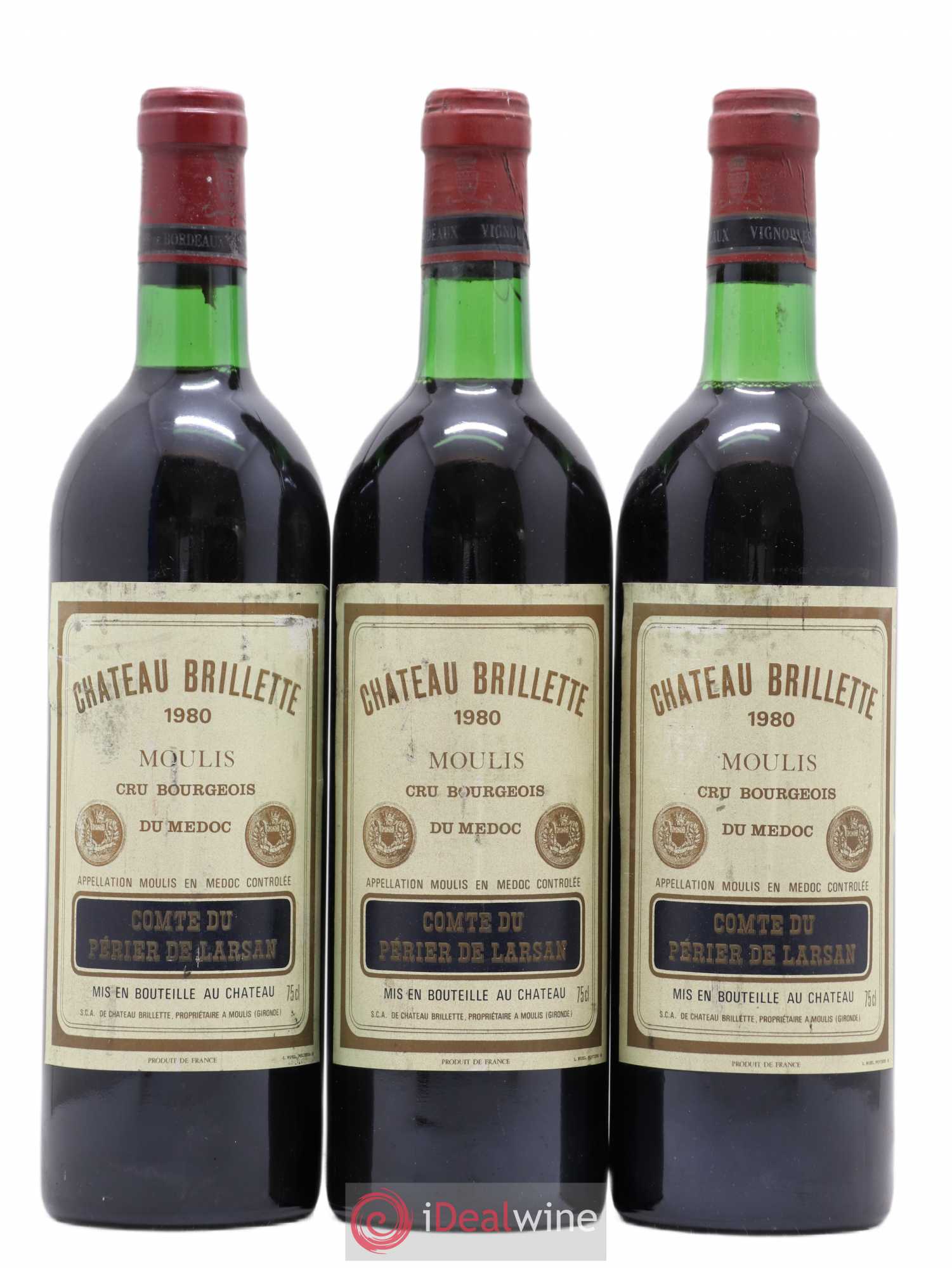 Château Brillette Cru Bourgeois 1980 - Lot de 3 bouteilles - 0
