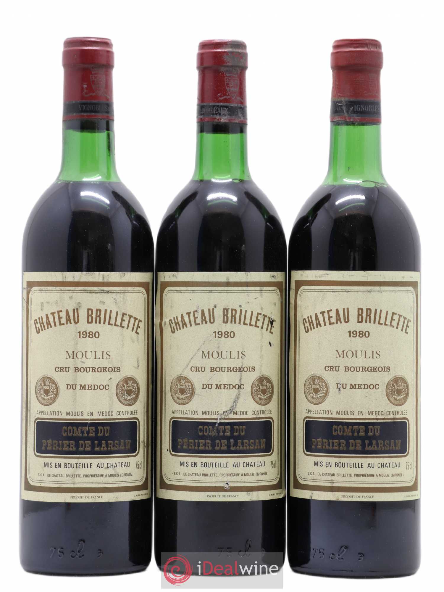 Château Brillette Cru Bourgeois 1980 - Lot de 3 bouteilles - 0