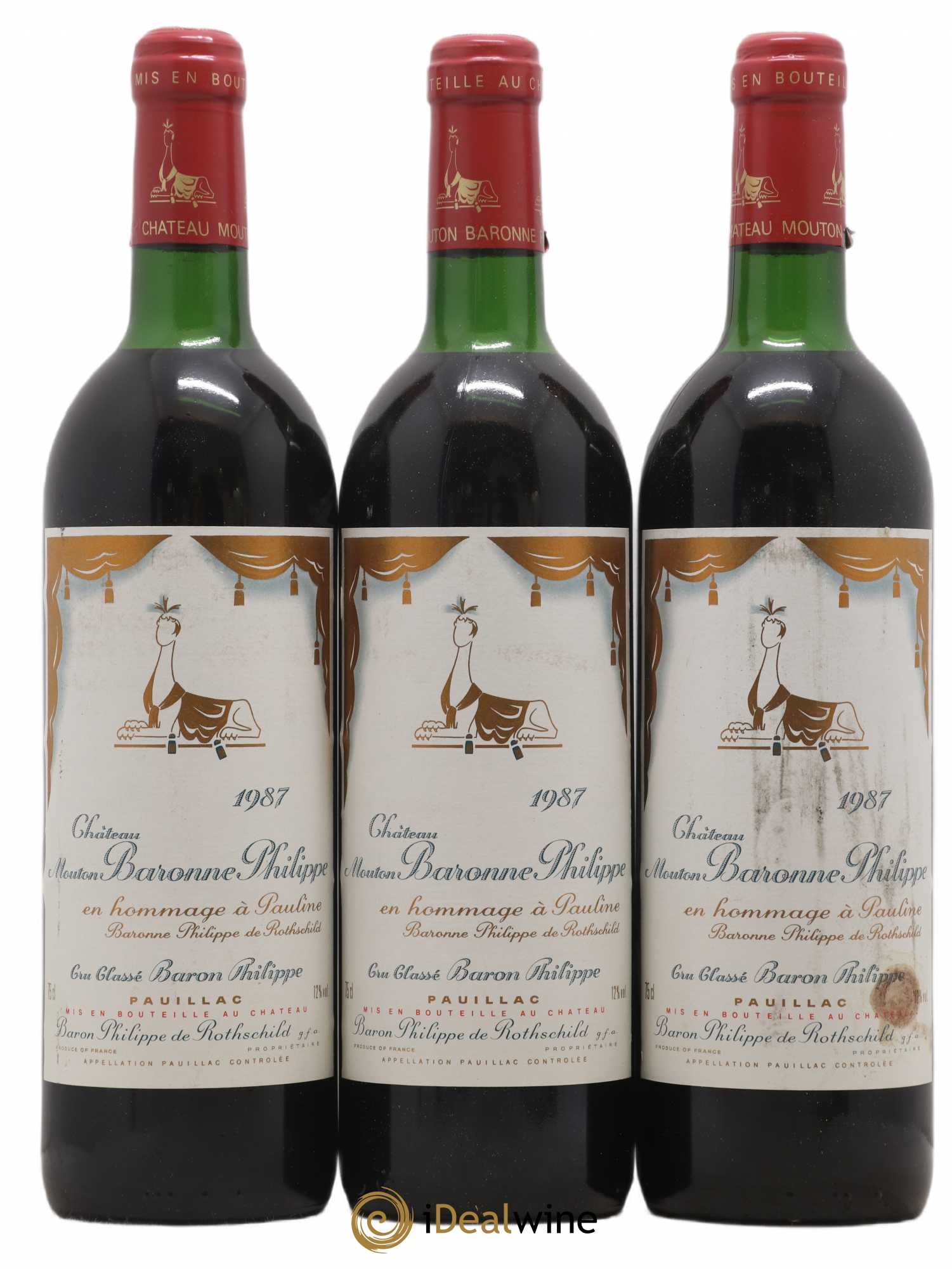 Château d' Armailhac - Mouton Baron(ne) Philippe 5ème Grand Cru Classé 1987 - Lot de 3 bouteilles - 0