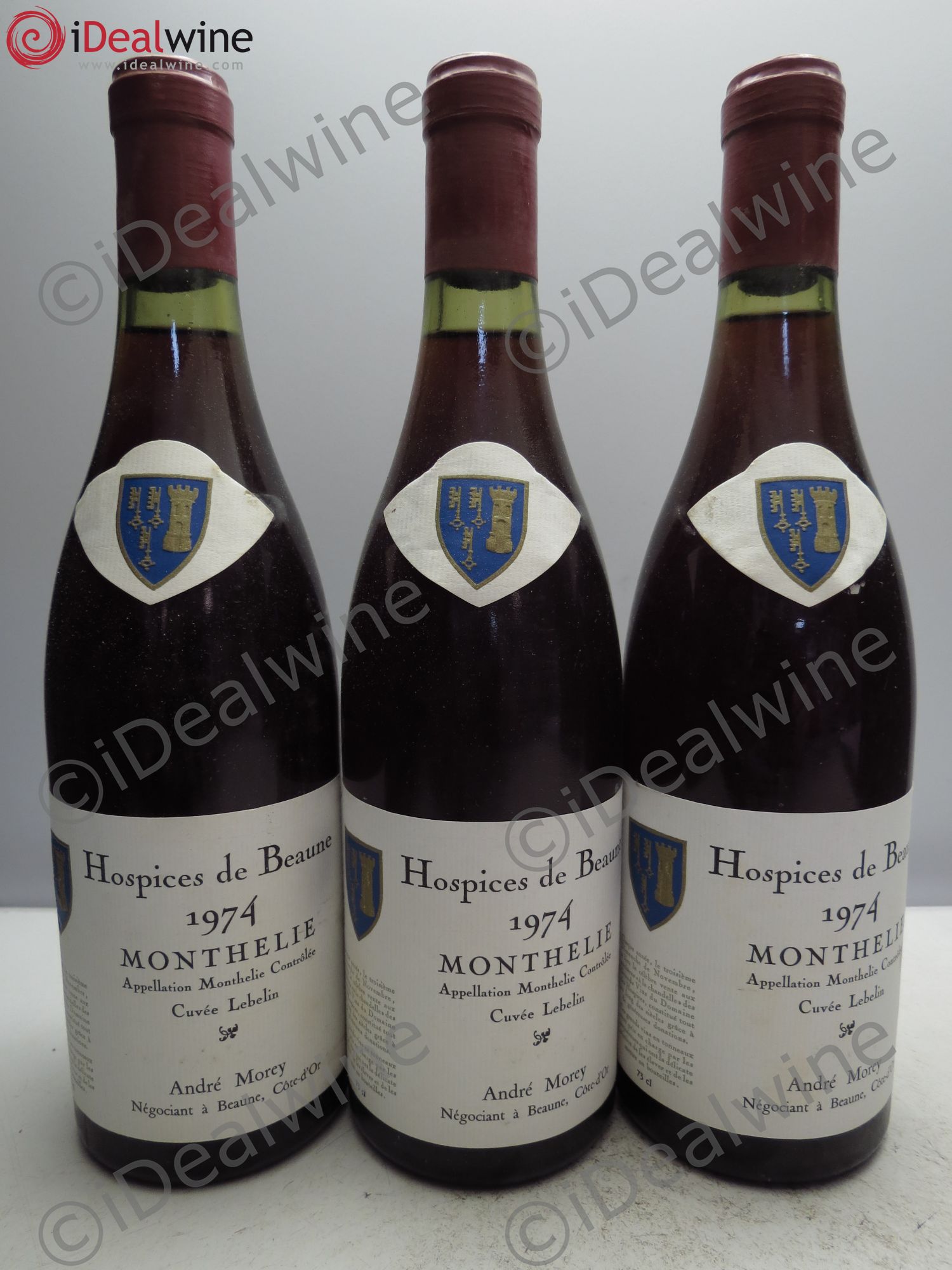 Monthélie Hospices de Beaune, Cuvée Lebelin. André Morey 1974 - Posten von 3 Flaschen - 0