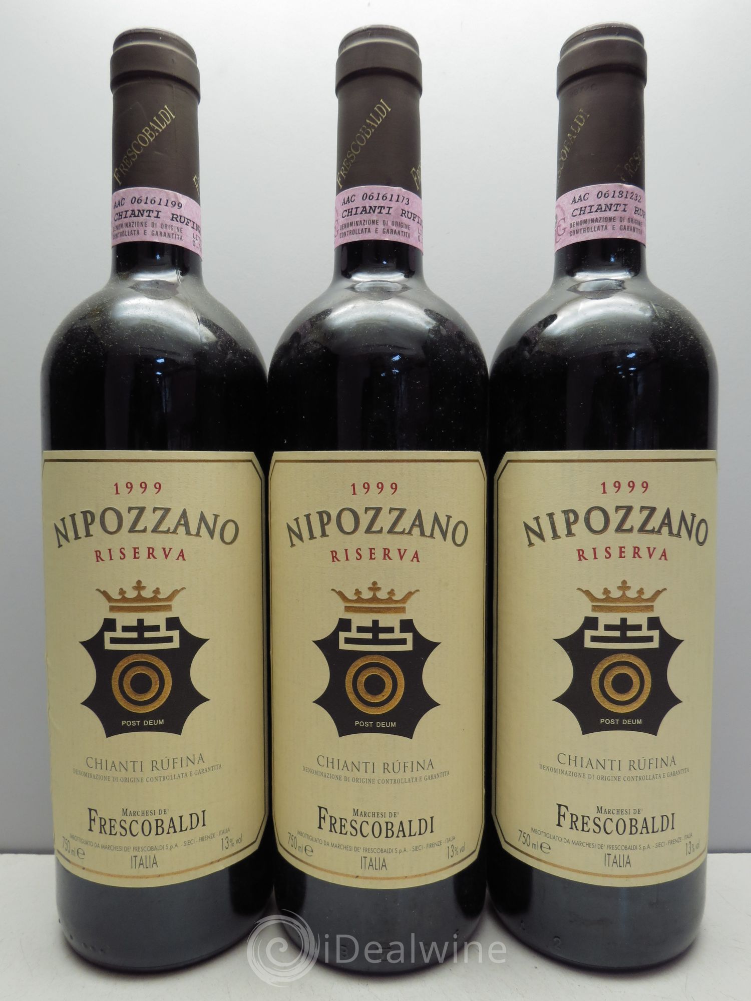 Chianti DOCG Rufina Nipozzano Riserva Frescobaldi 1999 - Lot de 3 bouteilles - 0