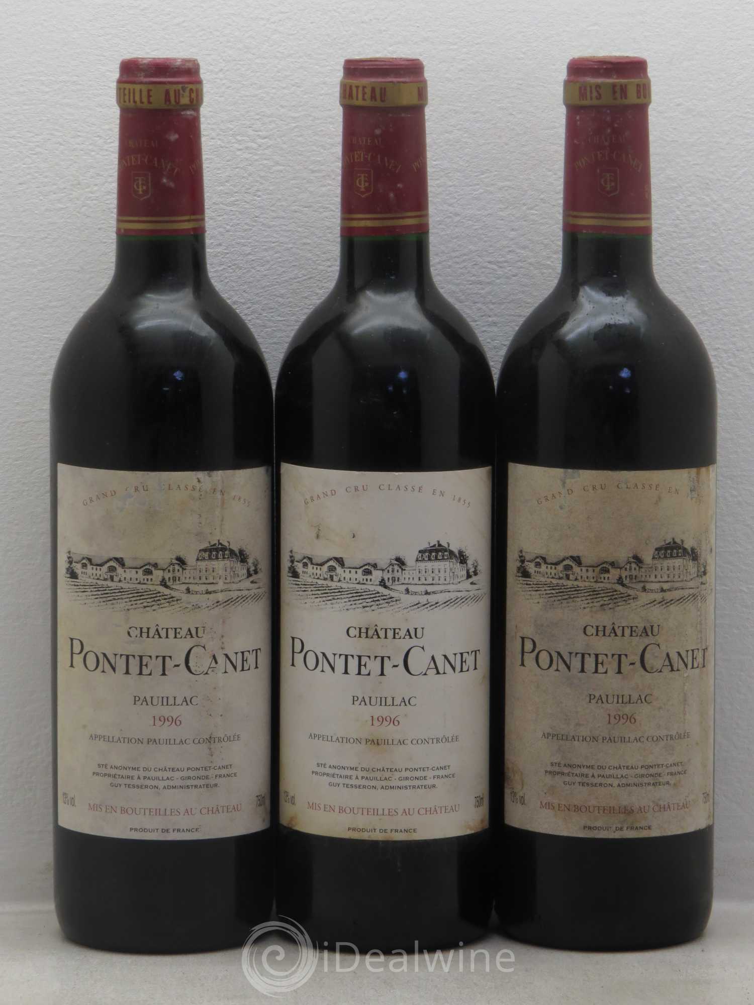Château Pontet Canet 5ème Grand Cru Classé 1996 - Lot de 3 bouteilles - 0