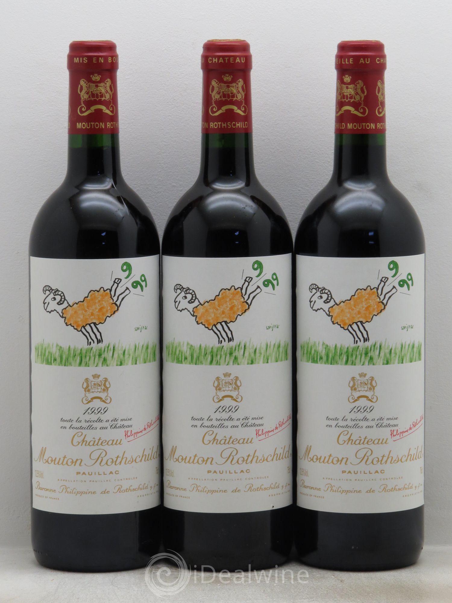 Château Mouton Rothschild 1er Grand Cru Classé 1999 - Lot de 3 bouteilles - 0