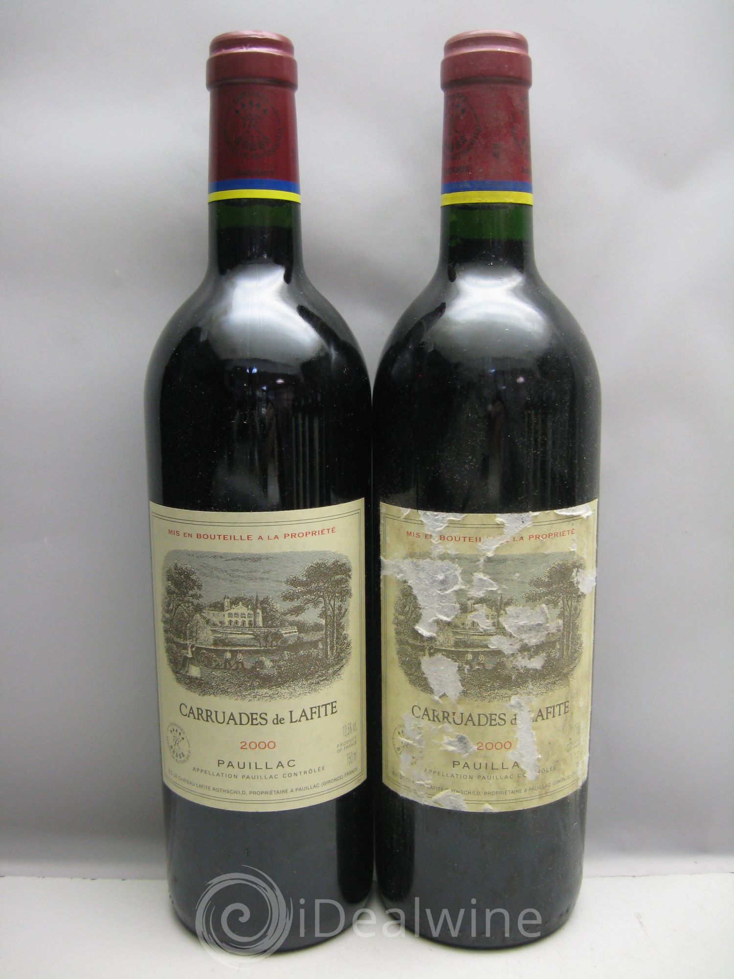 Carruades de Lafite Rothschild Second Vin (2étiq.lég.griffées, 1mill.illisible, 1mill.quasi.illisible) 2000 - Posten von 12 Flaschen - 1
