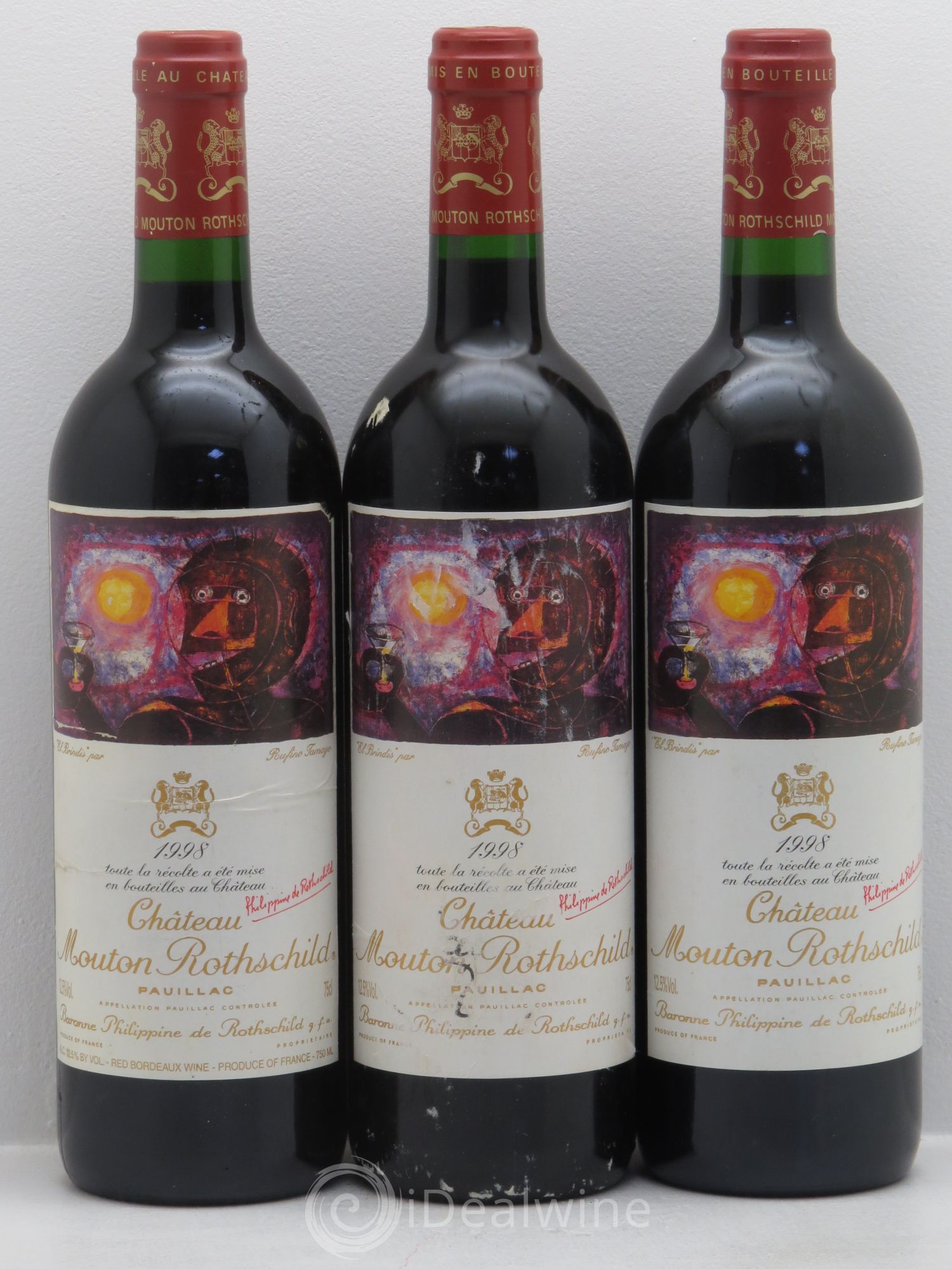 Château Mouton Rothschild 1er Grand Cru Classé 1998 - Lot de 3 bouteilles - 0
