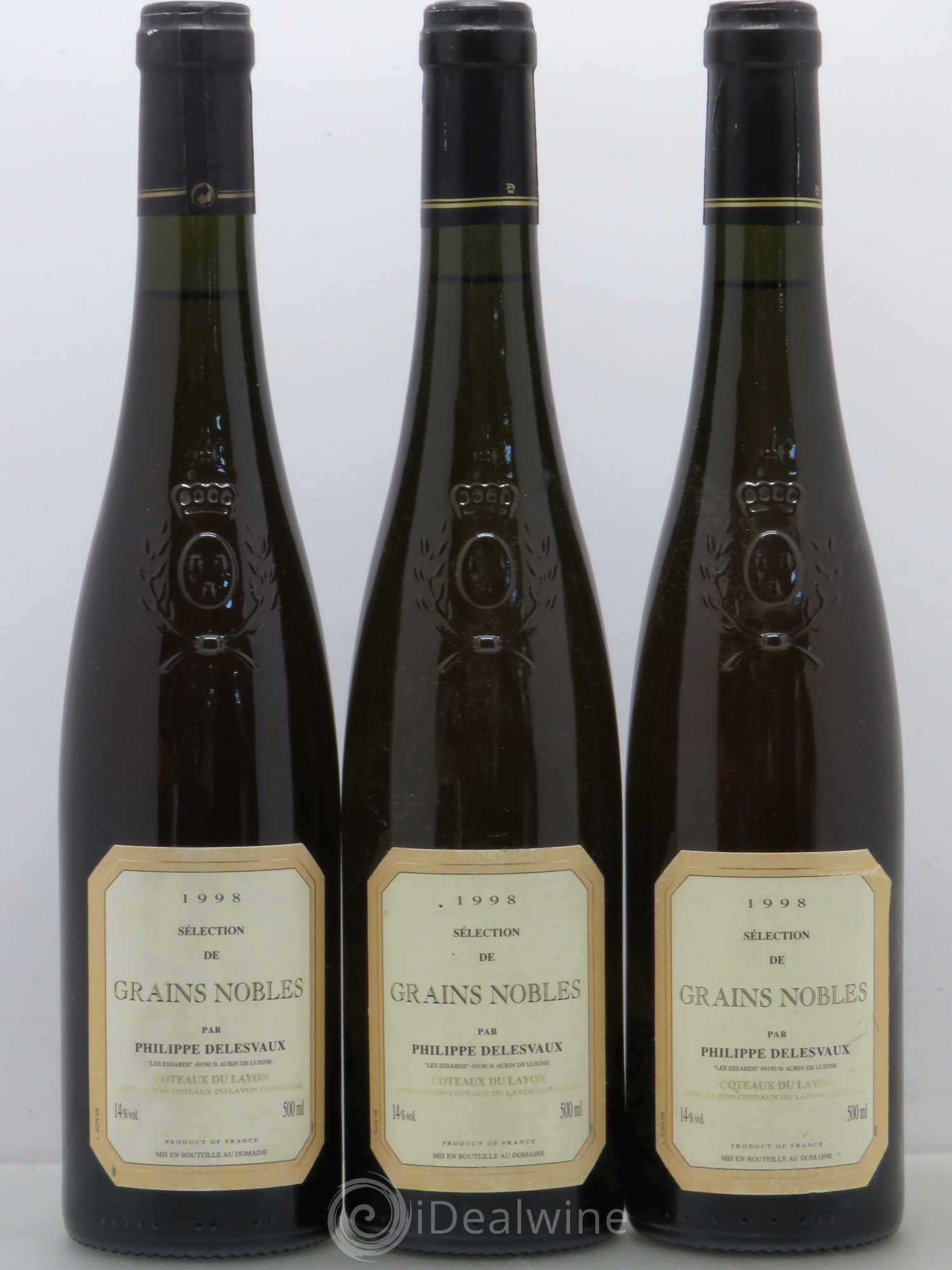 Coteaux du Layon Selection Grains Nobles Domaine P.Delesvaux. 50cl 1998 - Lotto di 3 bottiglie - 0