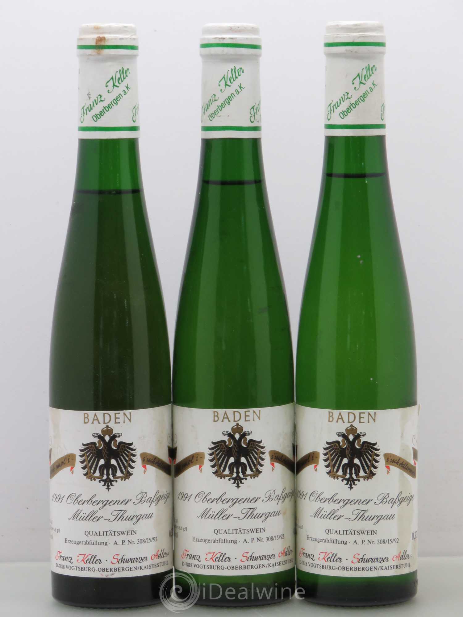 Allemagne Mosel-Saar Badan Oberbergener Babgeige Müller Thurgau (sans prix de réserve) 1991 - Posten von 3 Demi-Flaschen - 0