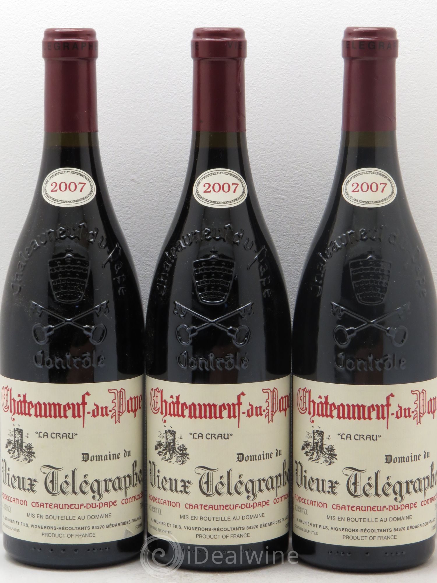 Châteauneuf-du-Pape Vieux Télégraphe (Domaine du) Vignobles Brunier 2007 - Lot de 3 bouteilles - 0