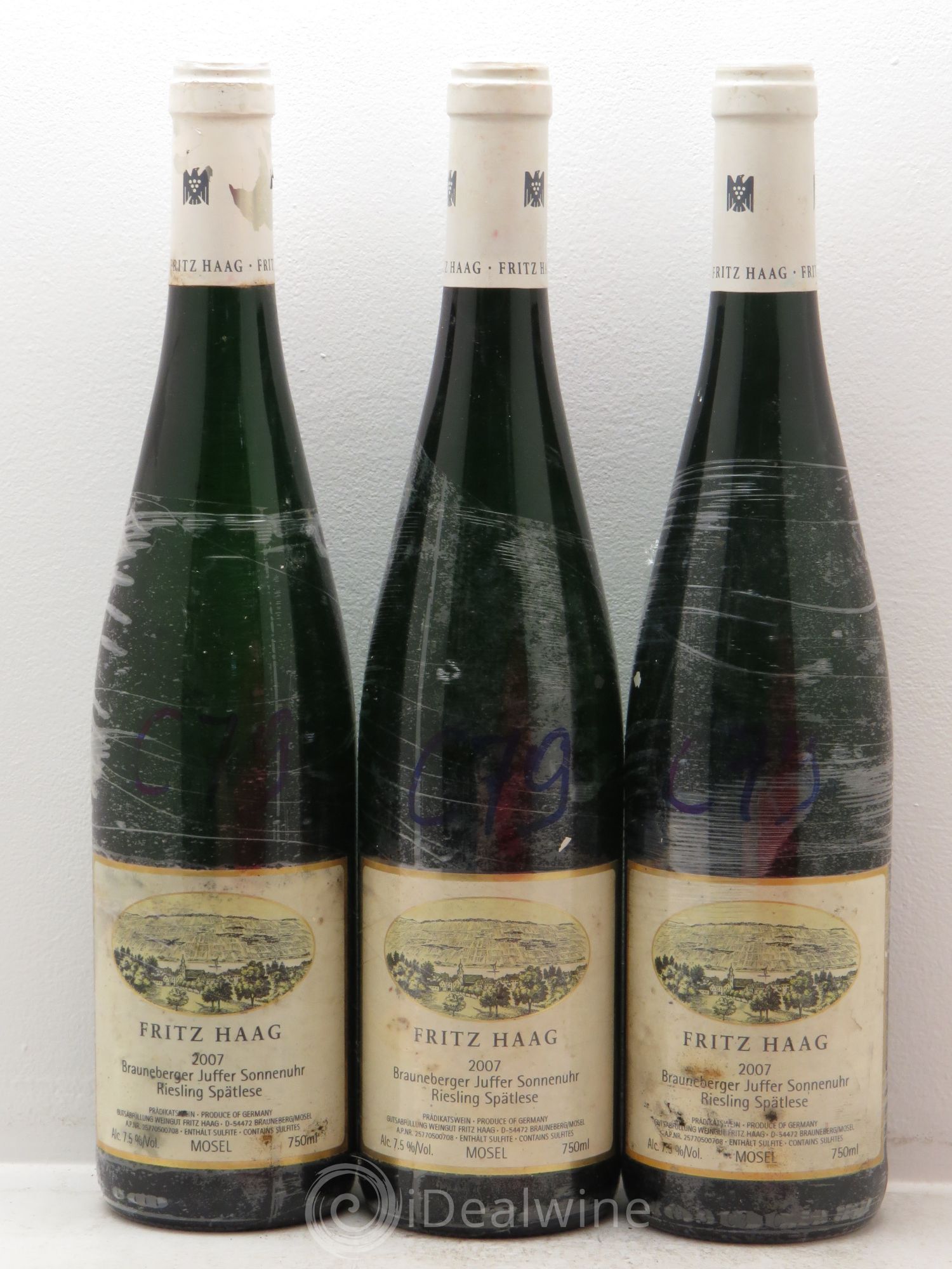 Riesling Fritz Haag Brauneberger Juffer Sonnenuhr Spätlese 2007 - Lotto di 3 bottiglie - 0