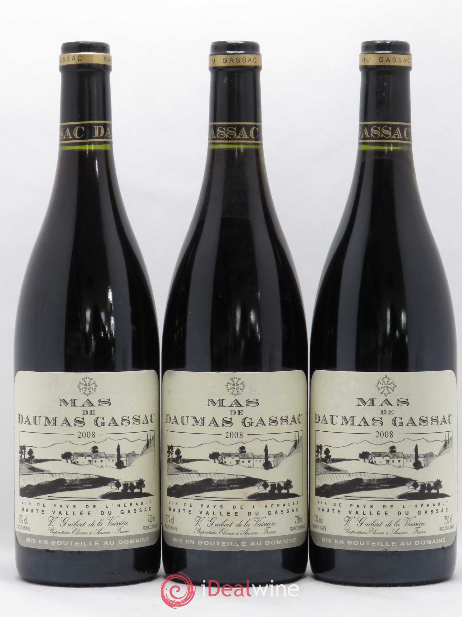 Saint-Guilhem-le-Désert - Cité d'Aniane Mas Daumas Gassac Famille Guibert de La Vaissière 2008 - Lot de 3 bouteilles - 0
