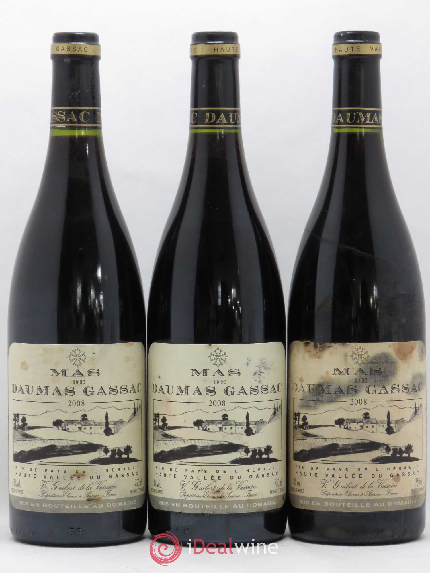 Saint-Guilhem-le-Désert - Cité d'Aniane Mas Daumas Gassac Famille Guibert de La Vaissière 2008 - Lot de 3 bouteilles - 0