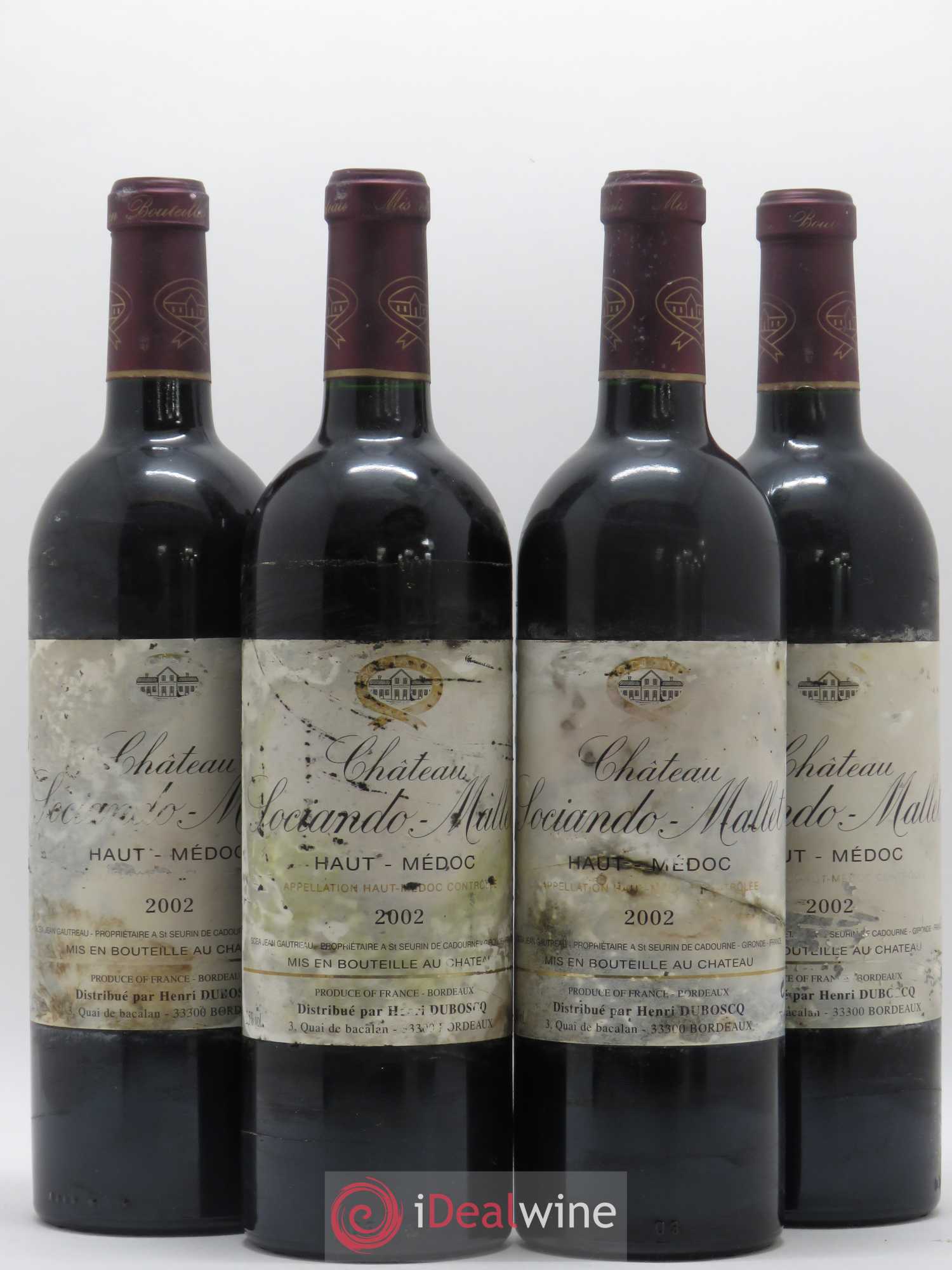 Château Sociando Mallet 2002 - Lot de 4 bouteilles - 0