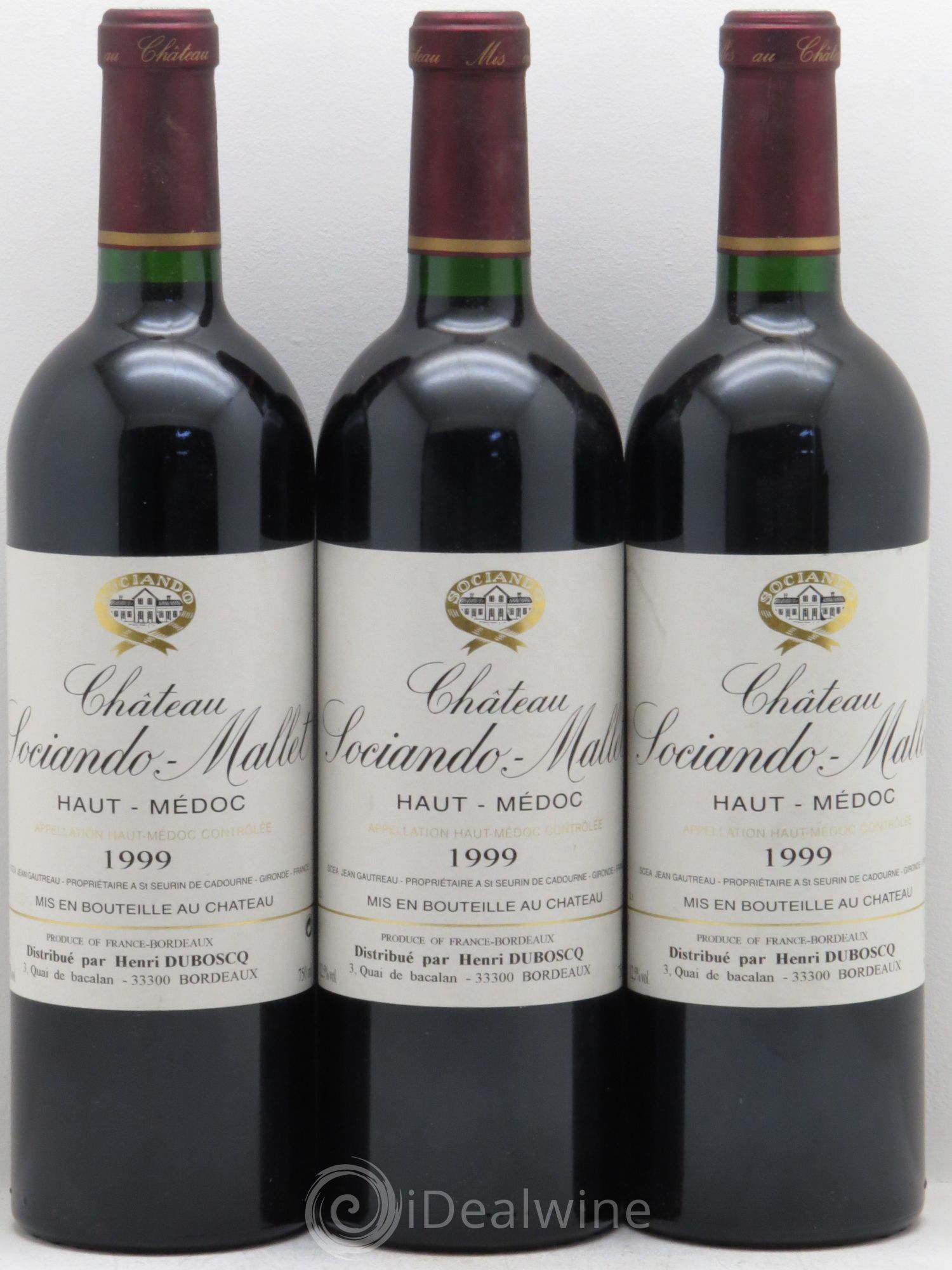 Château Sociando Mallet 1999 - Lot de 3 bouteilles - 0