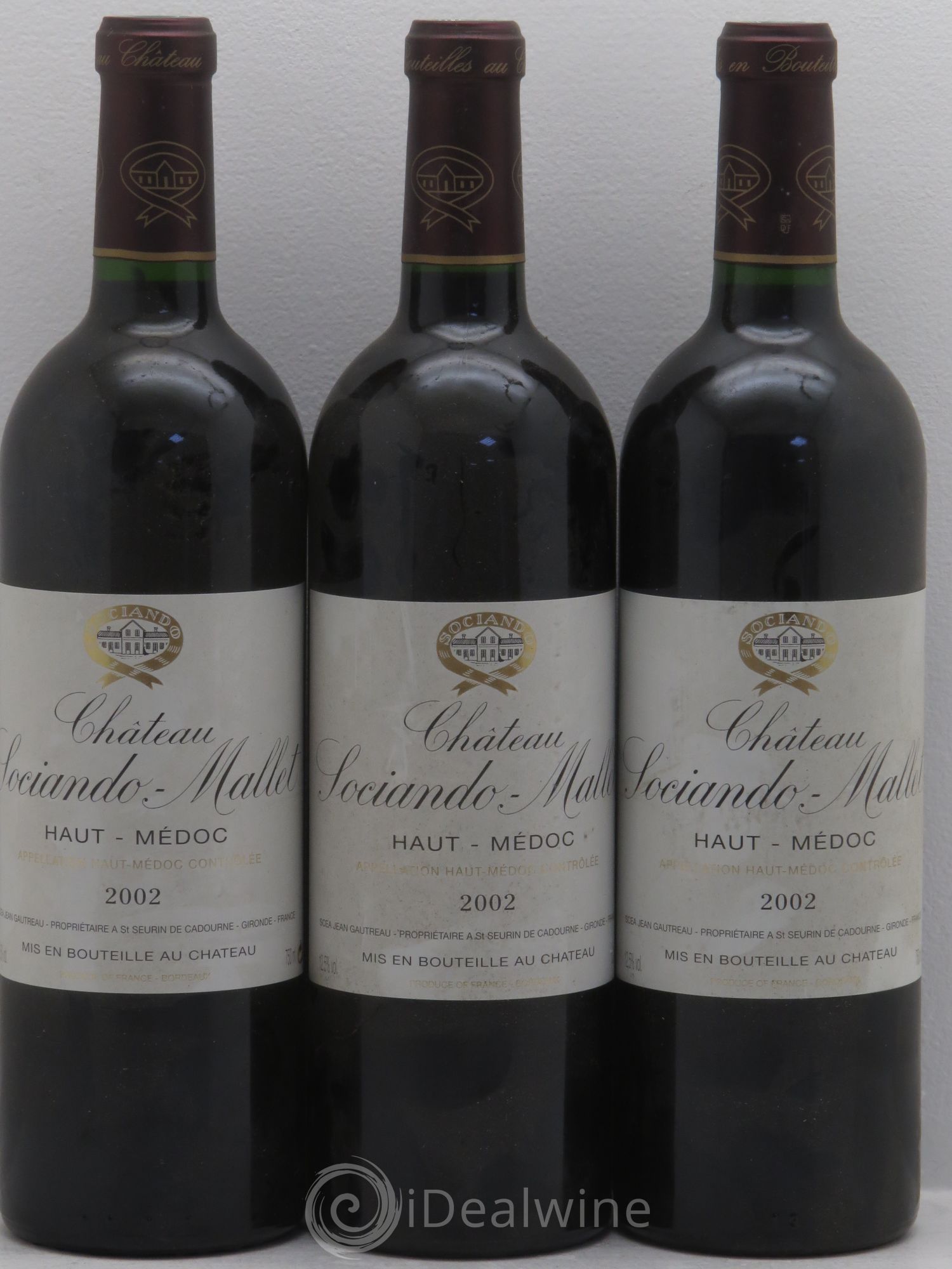 Château Sociando Mallet 2002 - Lot de 3 bouteilles - 0