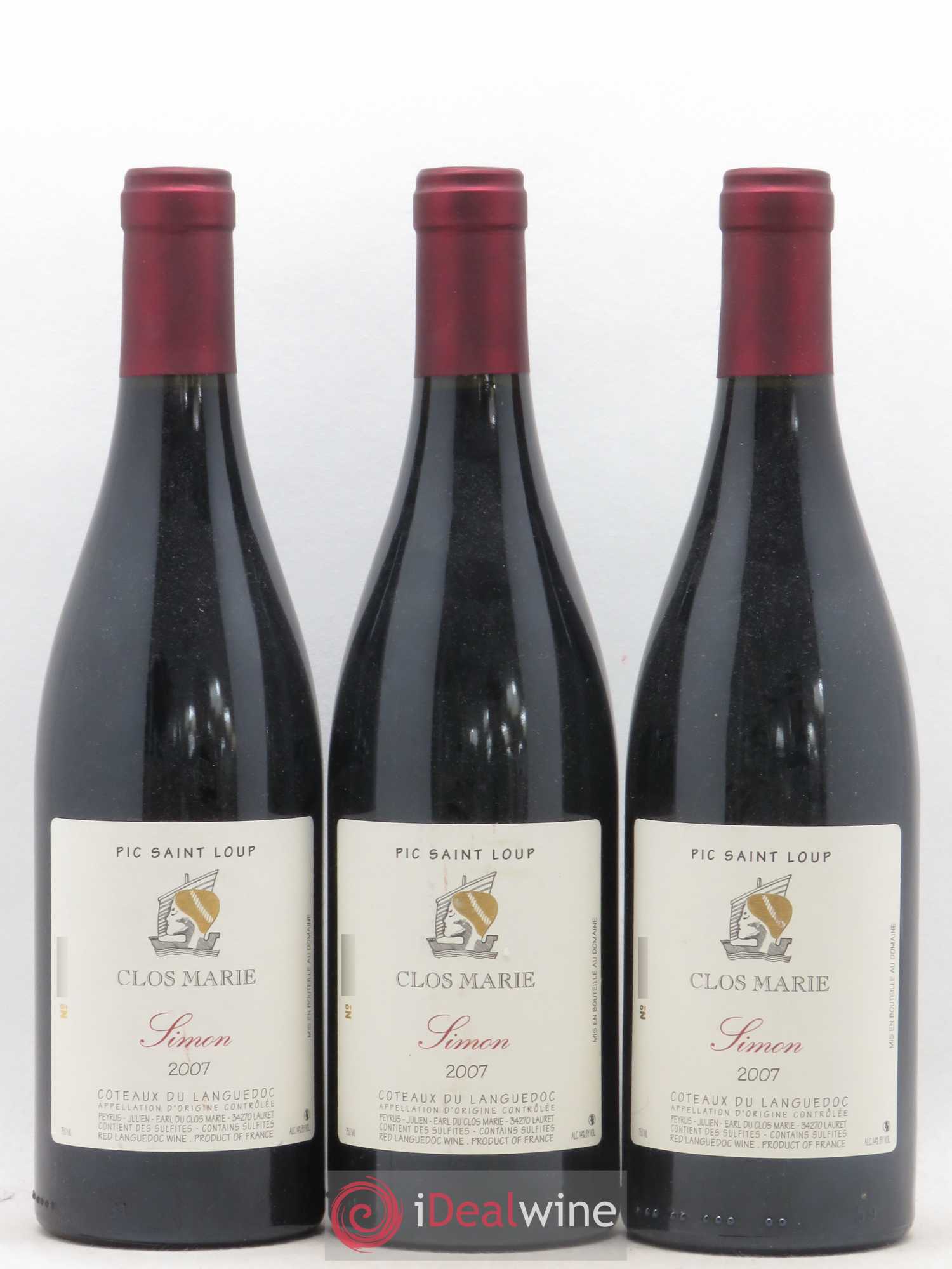 Pic Saint-Loup Clos Marie Cuvée Simon Christophe Peyrus et Françoise Julien 2007 - Lot de 3 bouteilles - 0