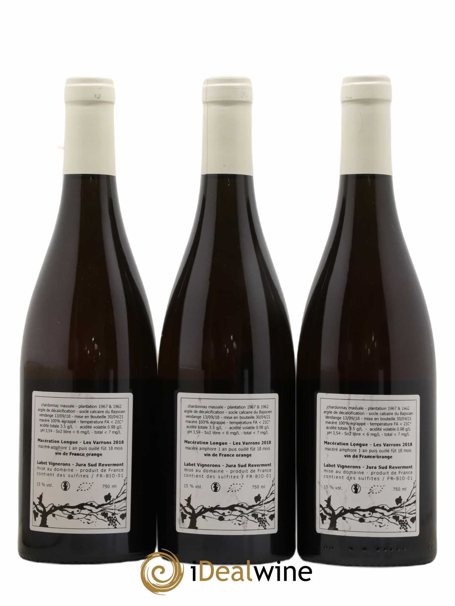 Côtes du Jura Chardonnay Les Varrons Macération Romain - Julien - Charline Labet 2018 - Lot de 3 bouteilles - 1