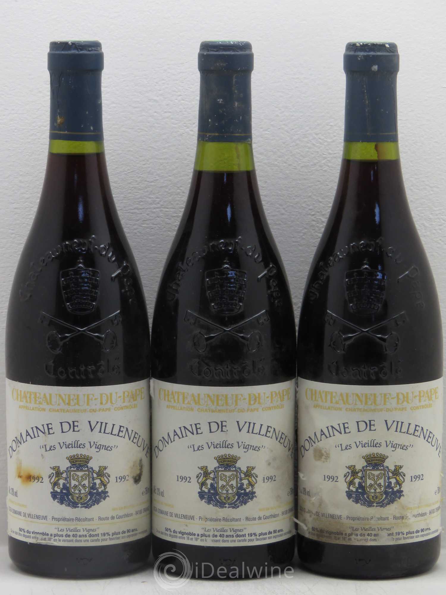 Châteauneuf-du-Pape Domaine de VILLENEUVE vieilles vignes 1992 - Posten von 3 Flaschen - 0