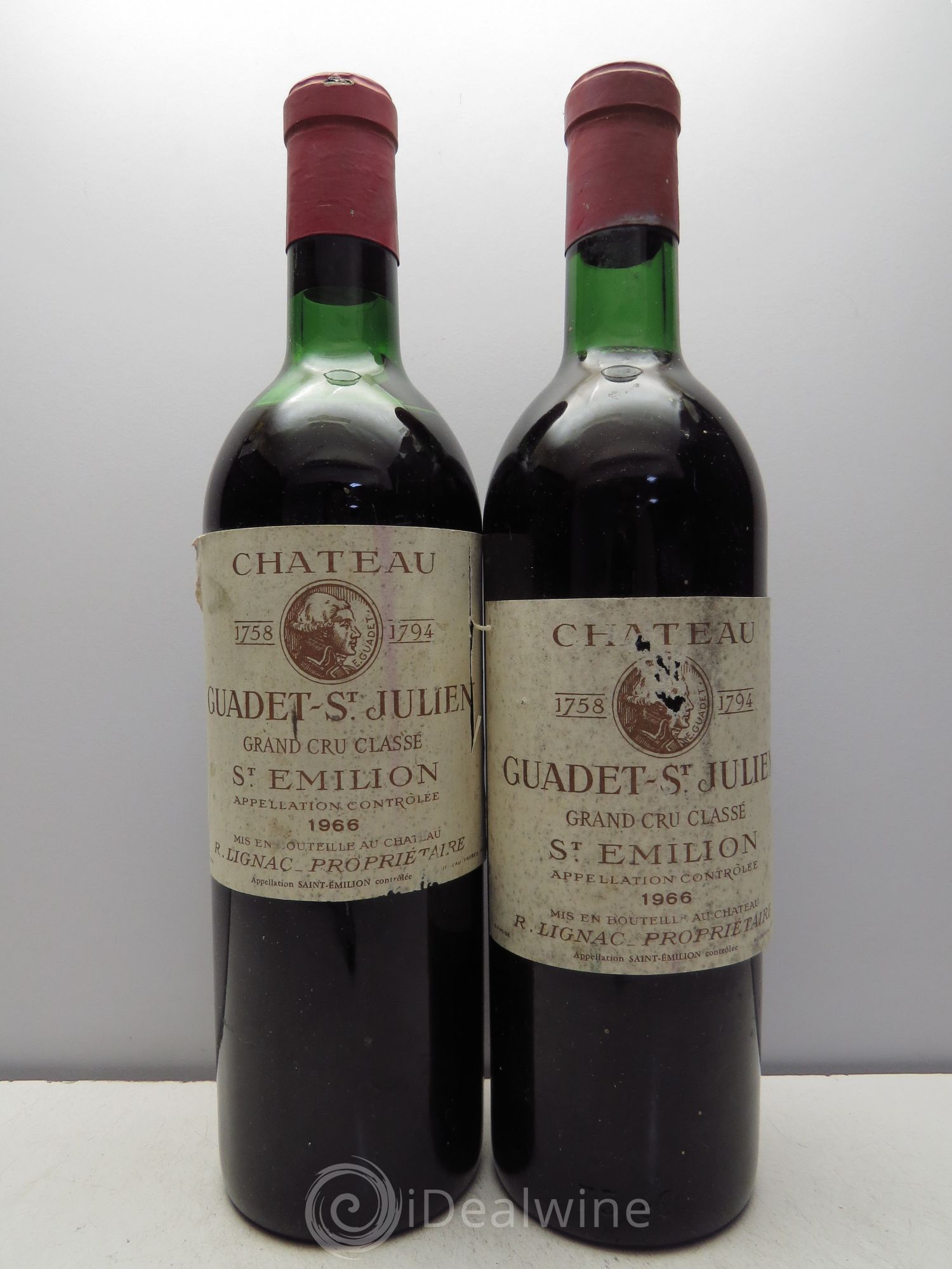 Château Guadet Grand Cru Classé 1966 - Lot de 2 bouteilles - 0