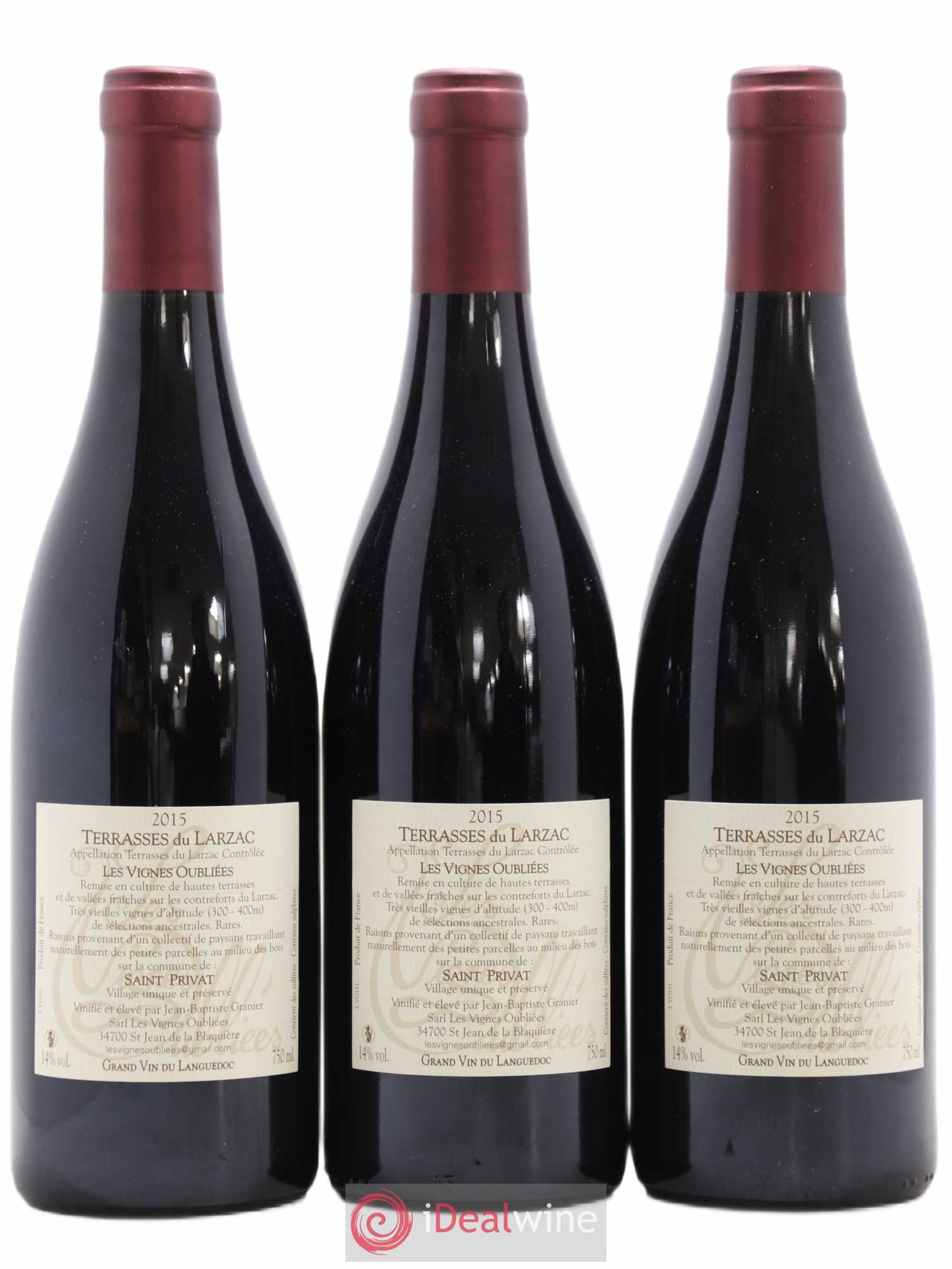 Terrasses du Larzac Les Vignes Oubliées Jean-Baptiste Granier (sans prix de réserve) 2015 - Lot de 3 bouteilles - 1