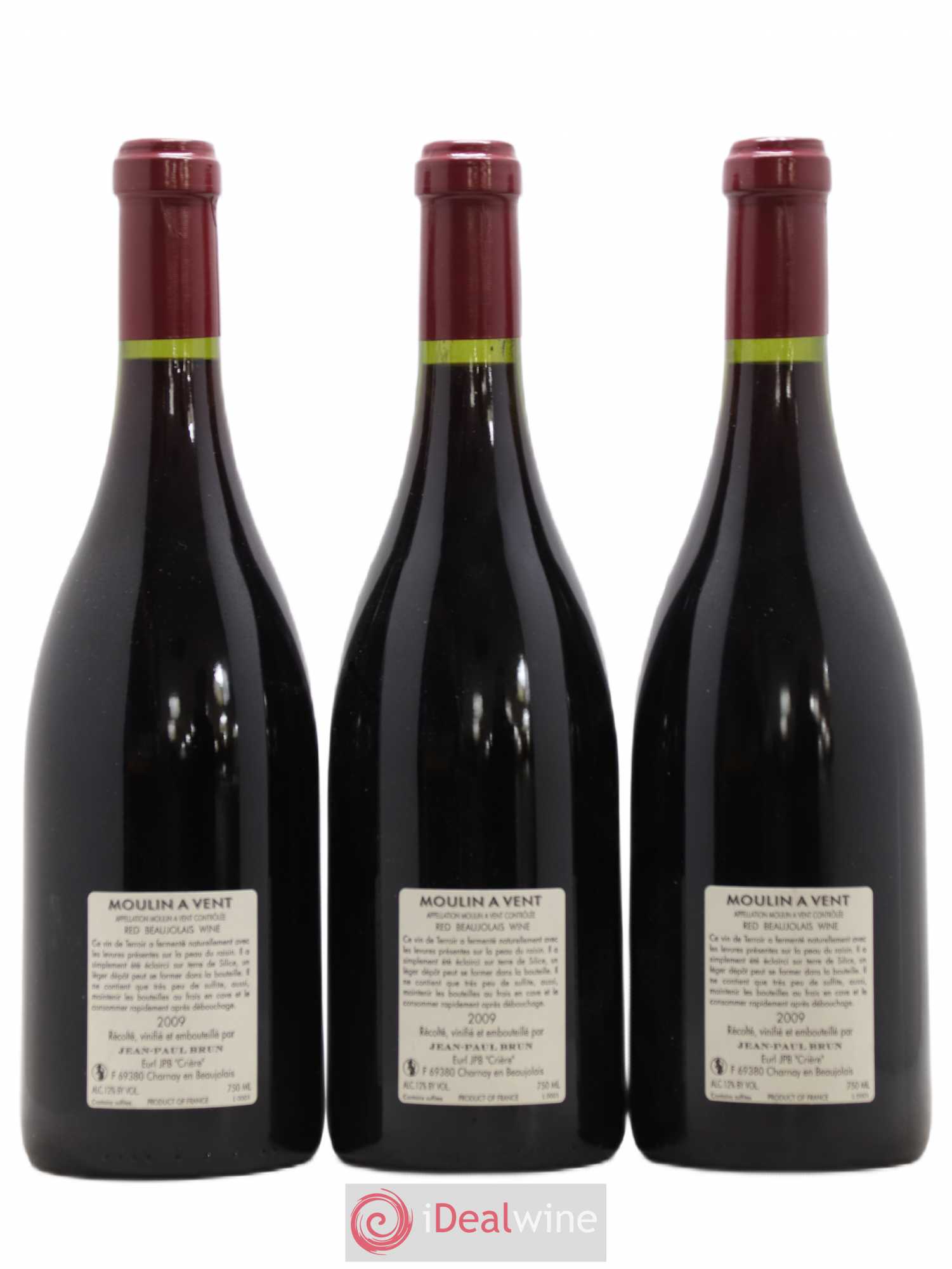 Moulin-à-Vent Terres dorées - J-P. Brun (Domaine des) (sans prix de réserve) 2009 - Lot de 3 bouteilles - 1