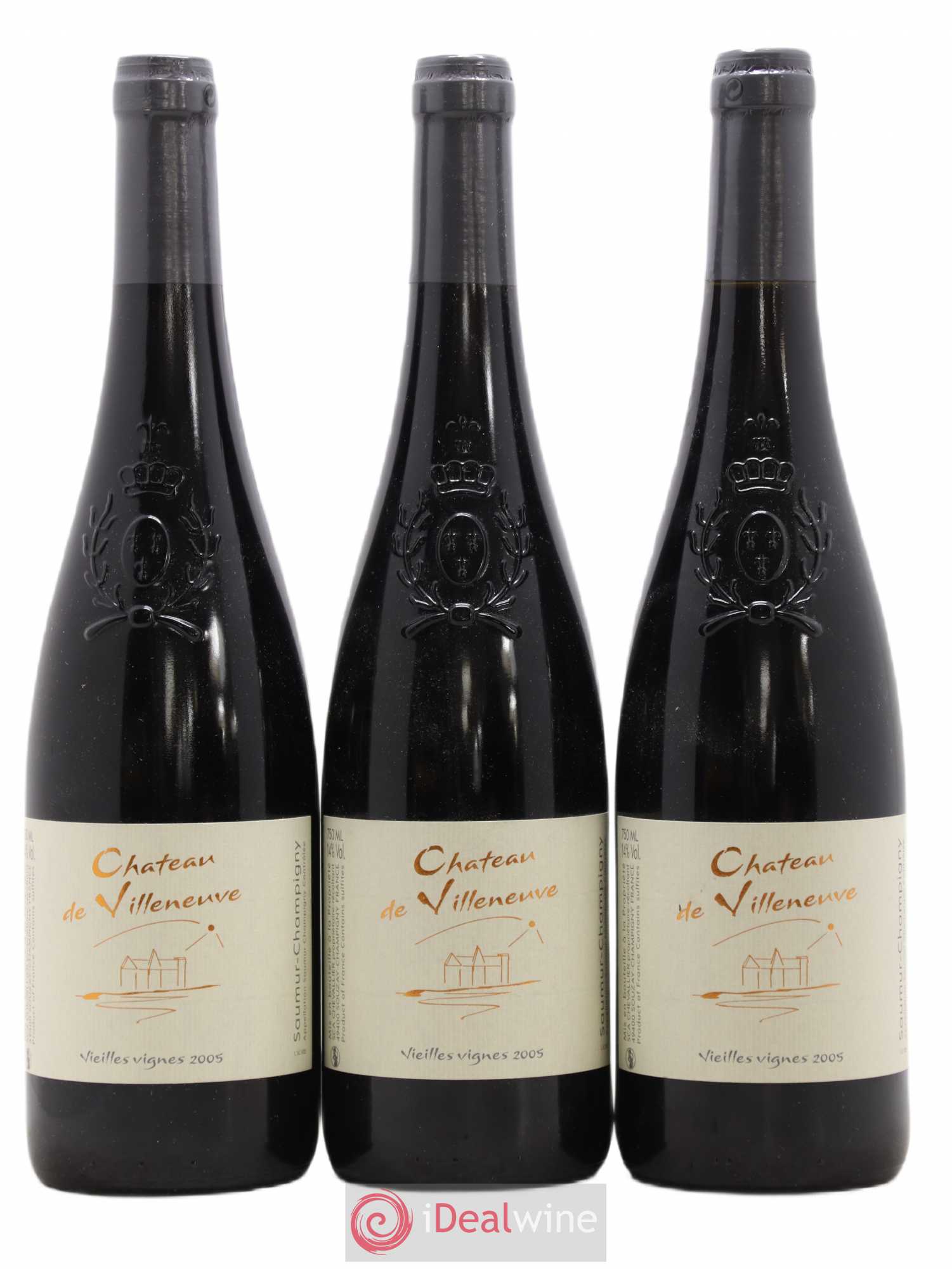 Saumur-Champigny Vieilles Vignes Château de Villeneuve (sans prix de réserve) 2005 - Lot de 3 bouteilles - 0
