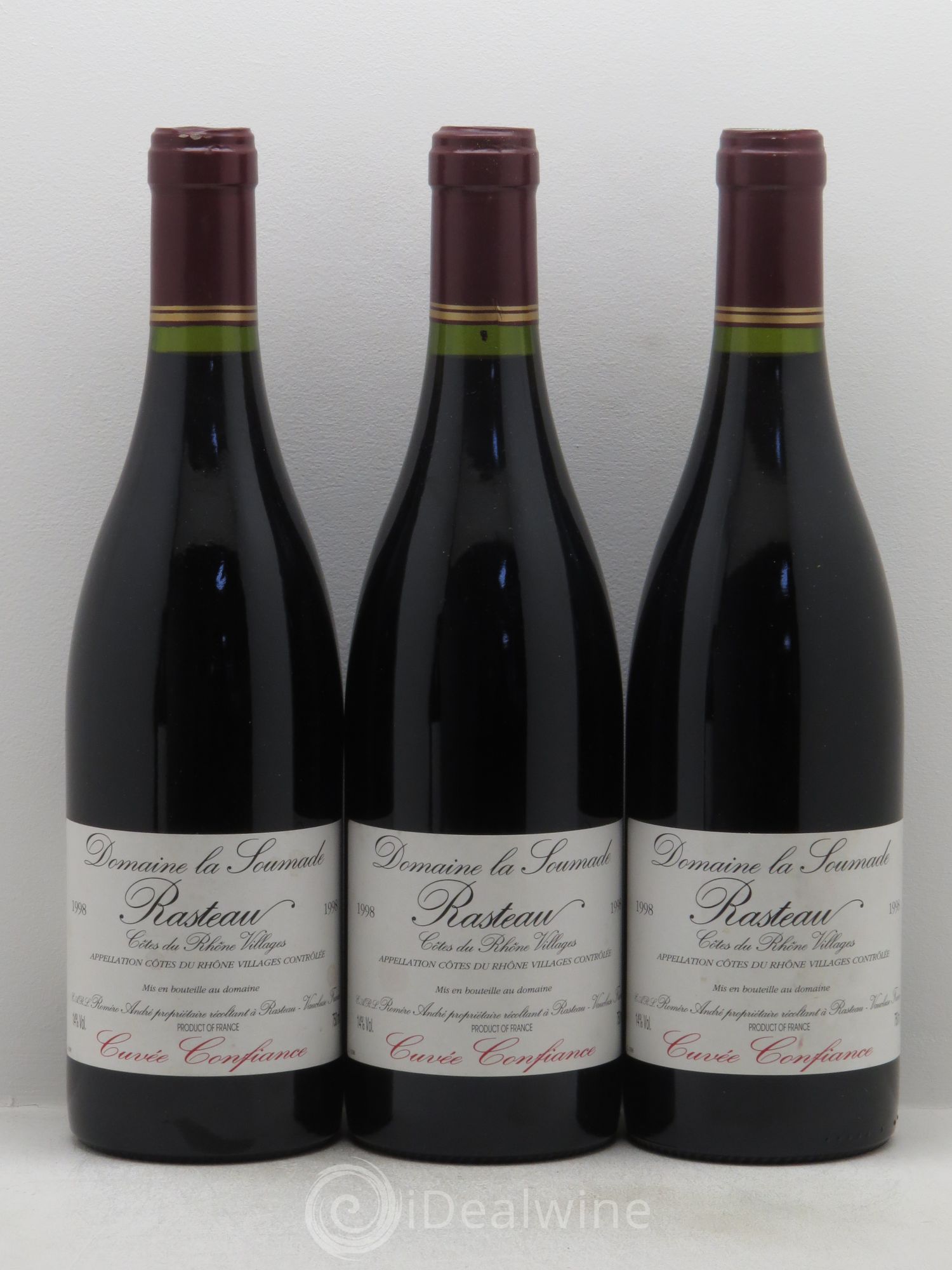 Rasteau Cuvée Confiance La Soumade (Domaine) 1998 - Lot de 3 bouteilles - 0