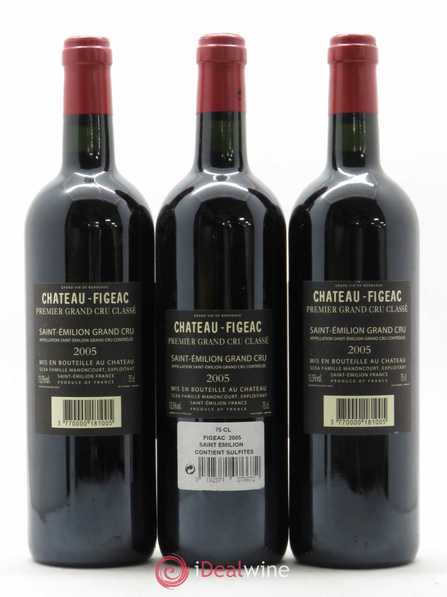 Château Figeac 1er Grand Cru Classé A (sans prix de réserve) 2005 - Lot de 3 bouteilles - 1
