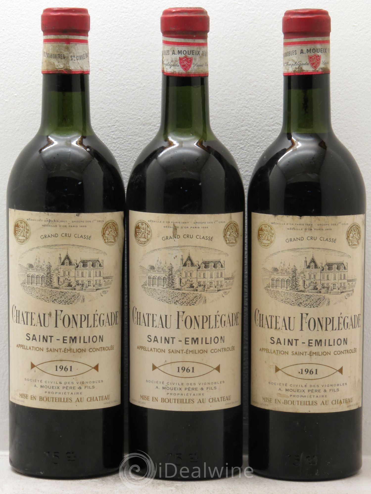 Château Fonplegade Grand Cru Classé 1961 - Lot de 3 bouteilles - 0