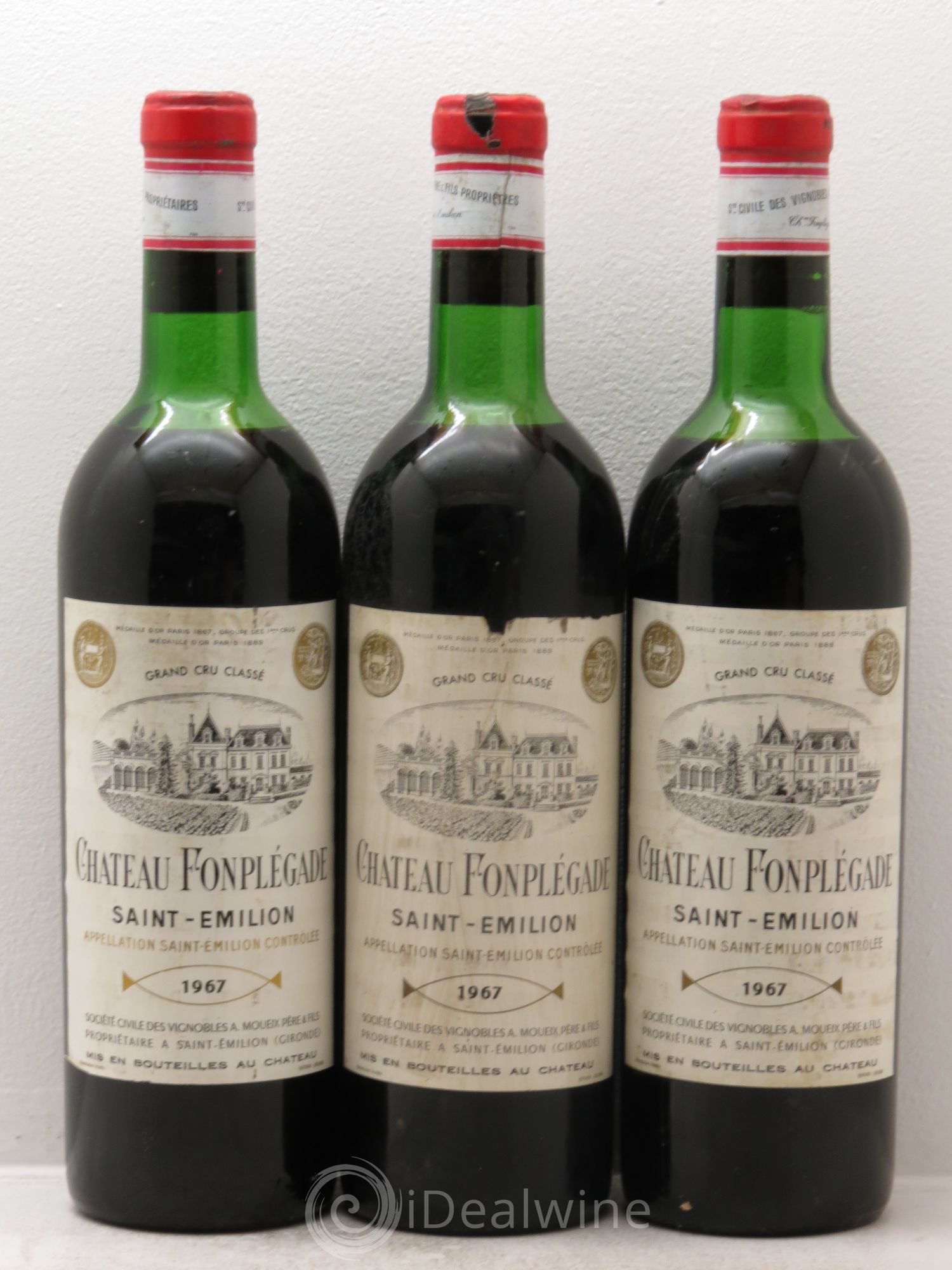 Château Fonplegade Grand Cru Classé 1967 - Lot de 3 bouteilles - 0