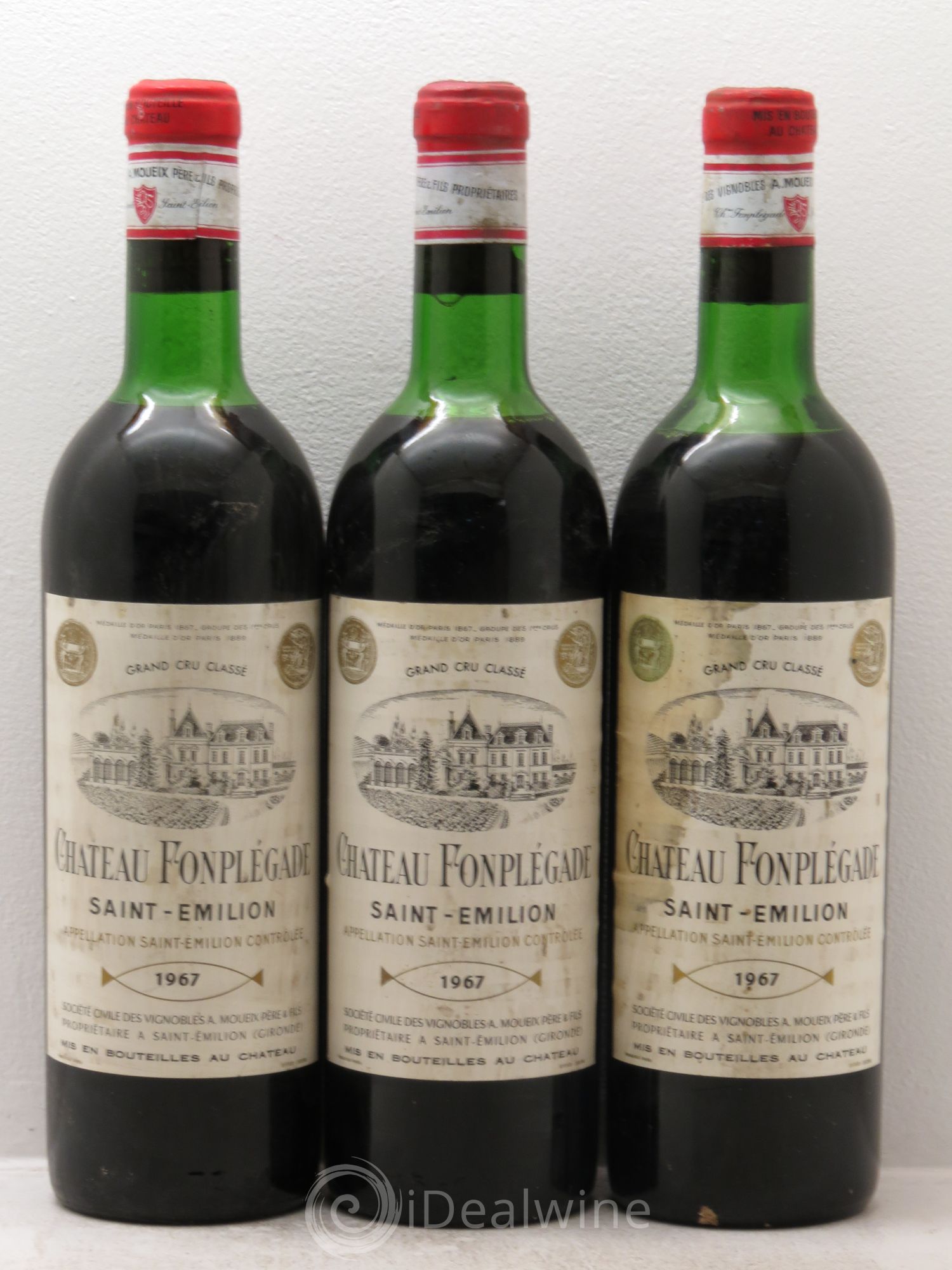 Château Fonplegade Grand Cru Classé 1967 - Lot de 3 bouteilles - 0