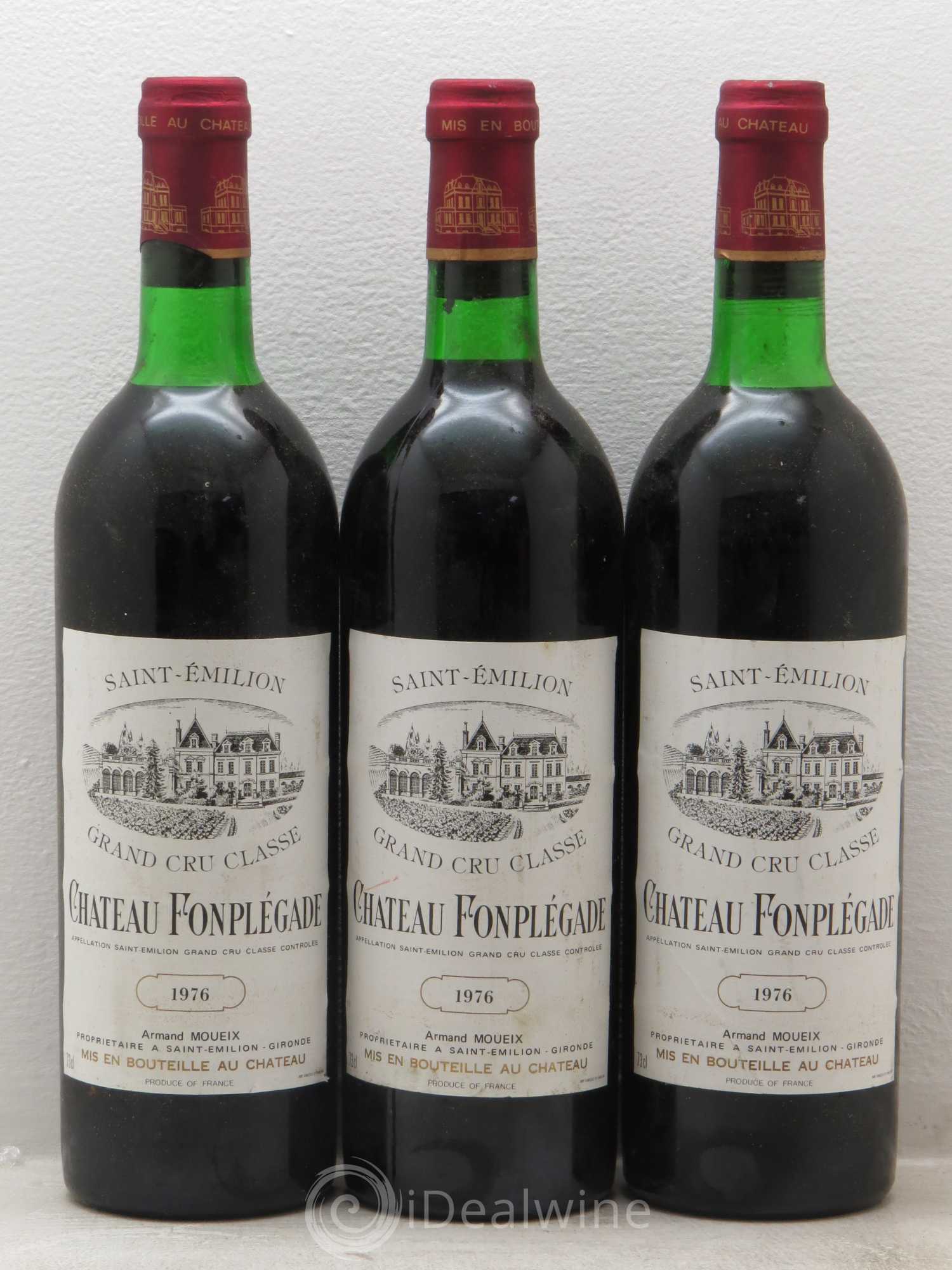 Château Fonplegade Grand Cru Classé 1976 - Lot de 3 bouteilles - 0