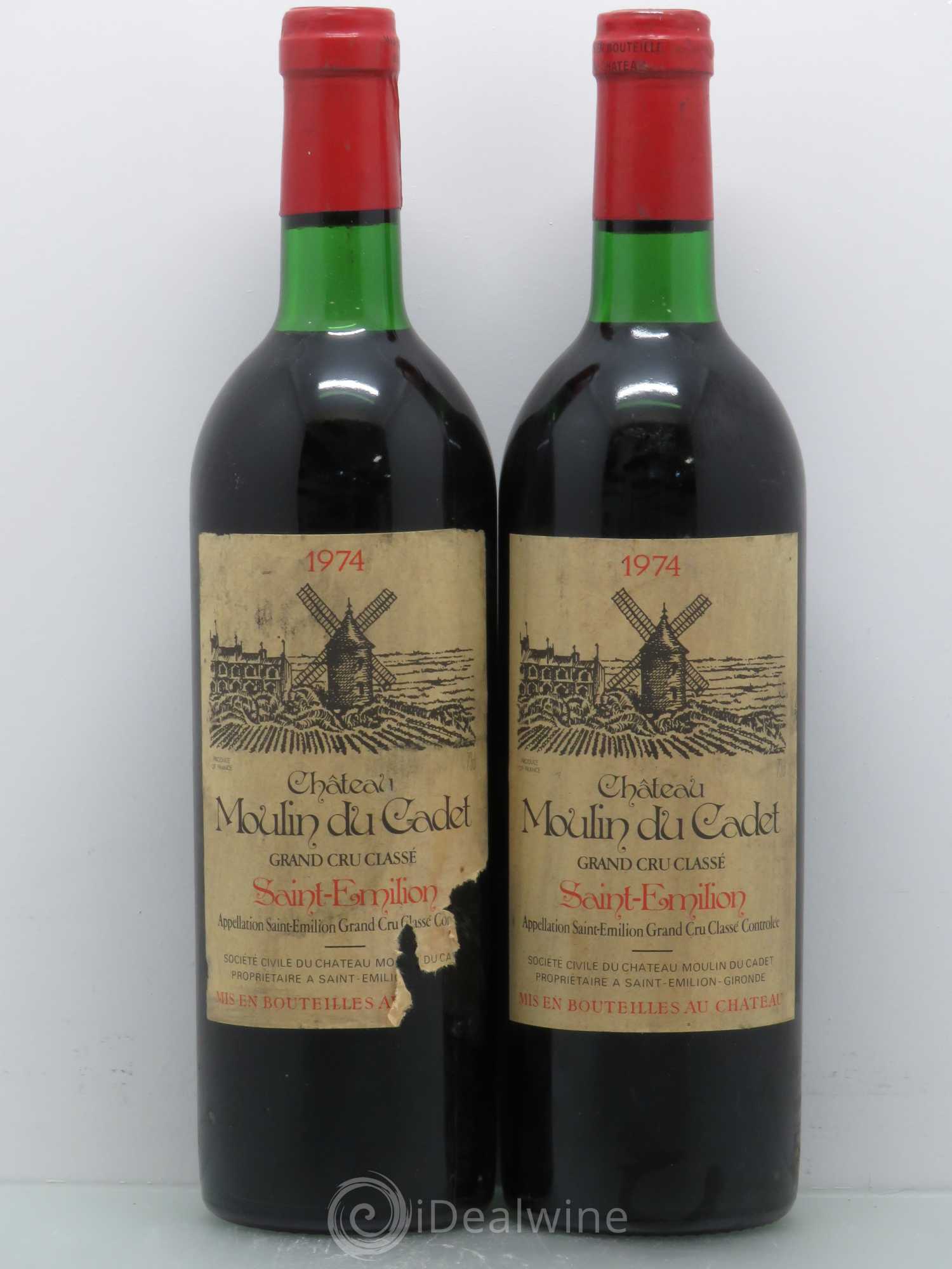 Château Moulin du Cadet Grand Cru Classé 1974 - Lot de 2 bouteilles - 0