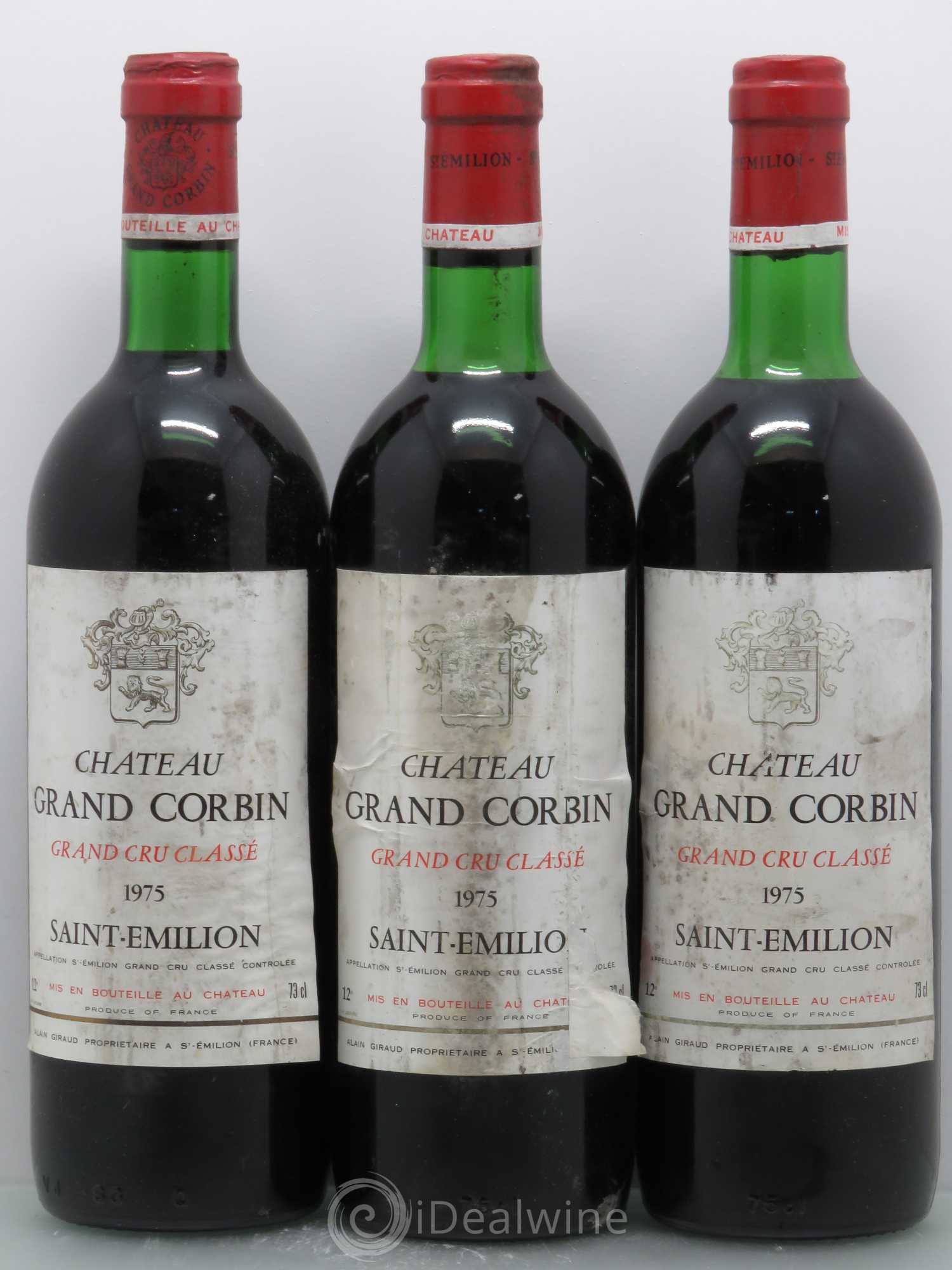 Château Grand Corbin Grand Cru Classé 1975 - Lot de 3 bouteilles - 0