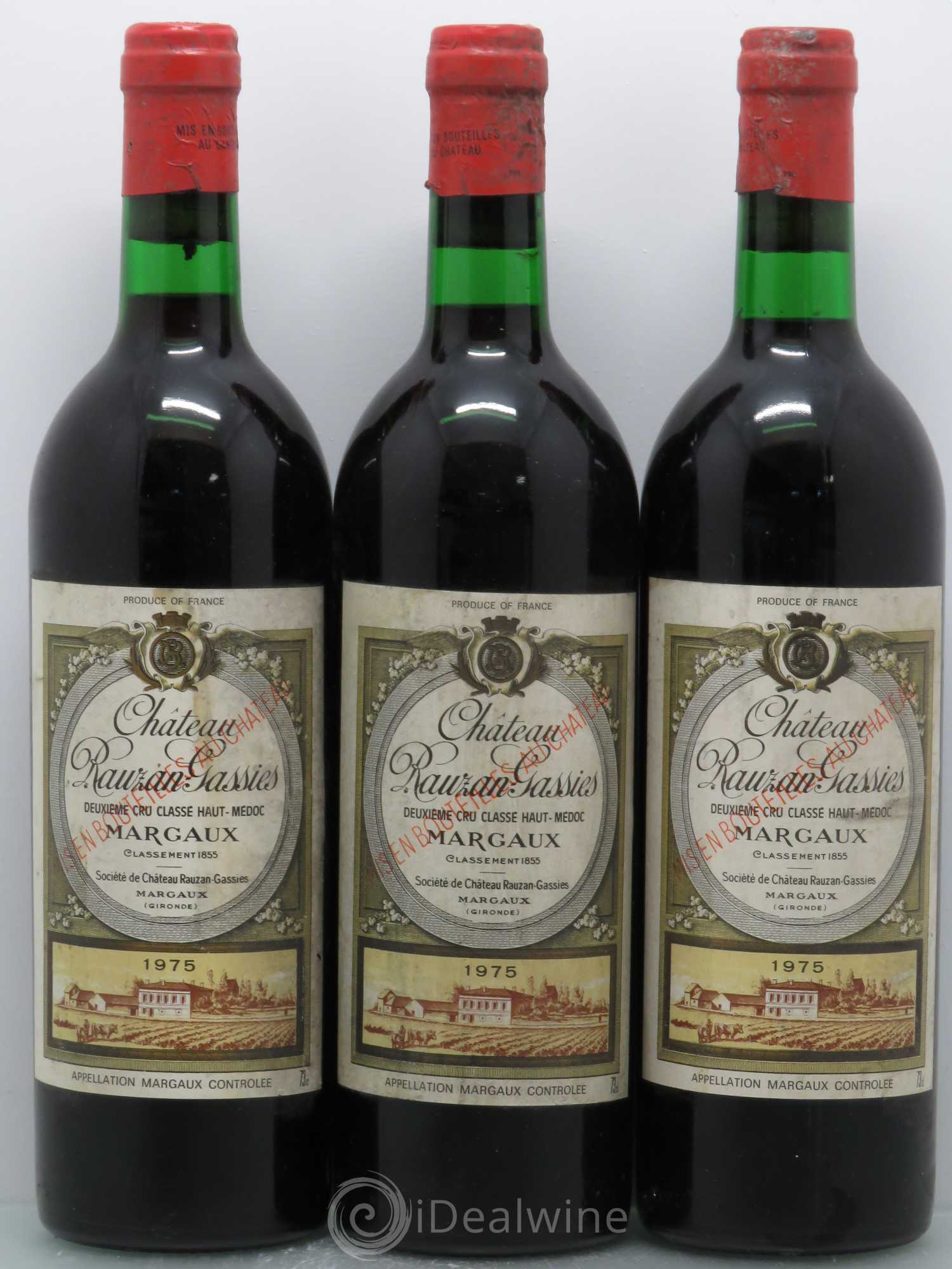 Château Rauzan-Gassies 2ème Grand Cru Classé 1975 - Lot de 3 bouteilles - 0