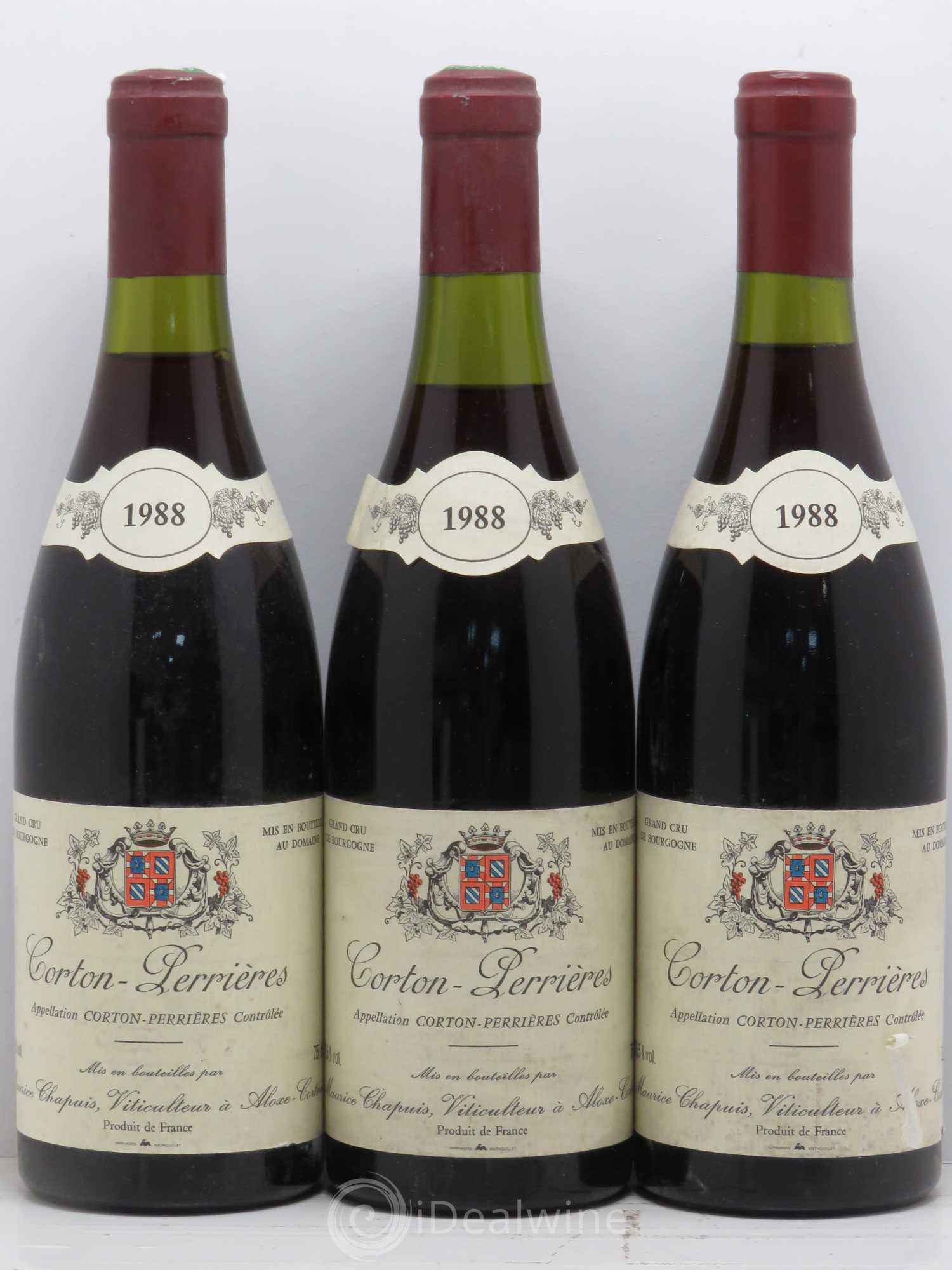 Corton Grand Cru Perrières Chapuis 1988 - Lot de 3 bouteilles - 0