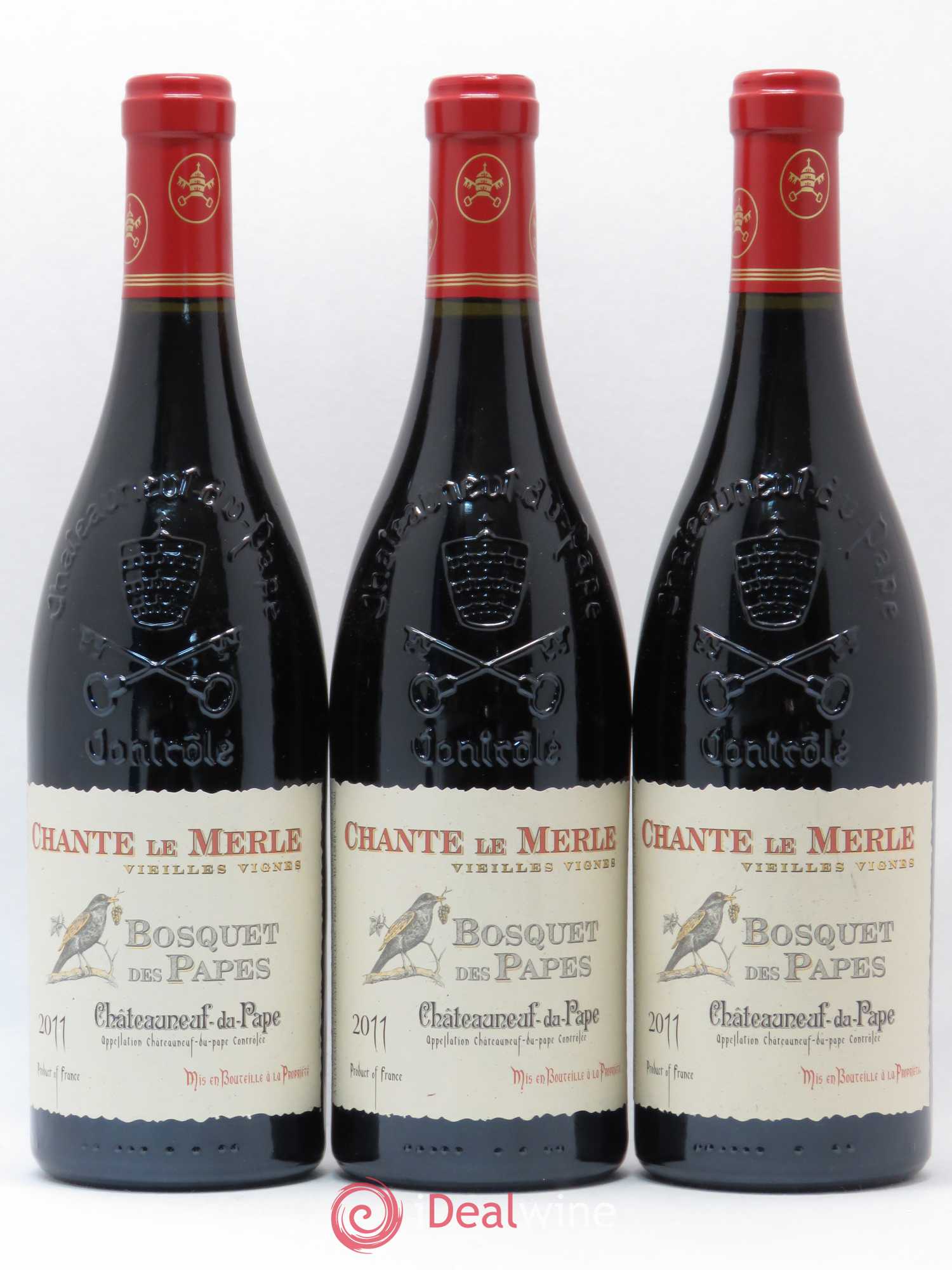 Châteauneuf-du-Pape Bosquet des Papes Chante Le Merle Vieilles Vignes Famille Boiron 2011 - Lot de 3 bouteilles - 0