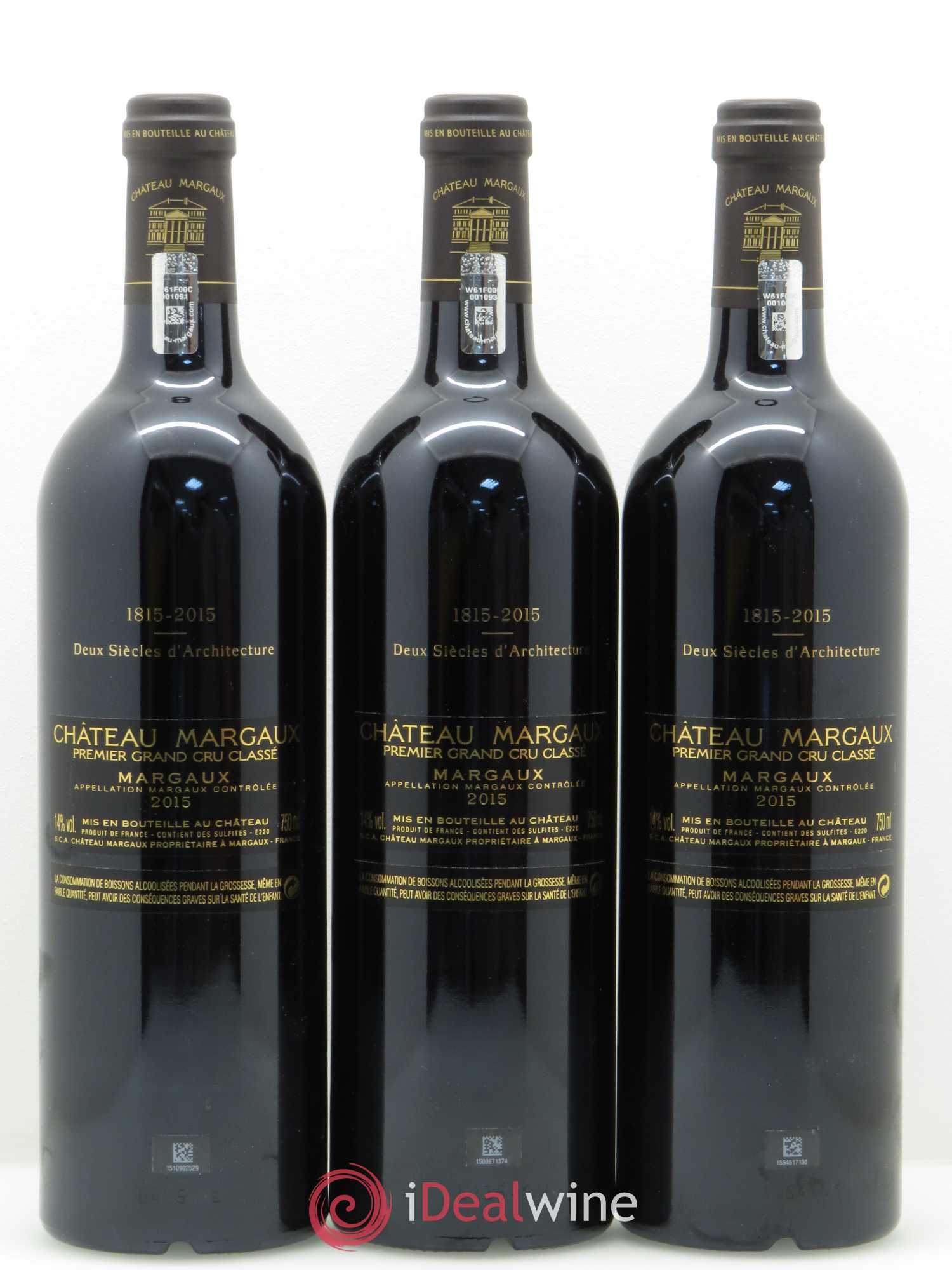 Château Margaux 1er Grand Cru Classé 2015 - Lot de 3 bouteilles - 1