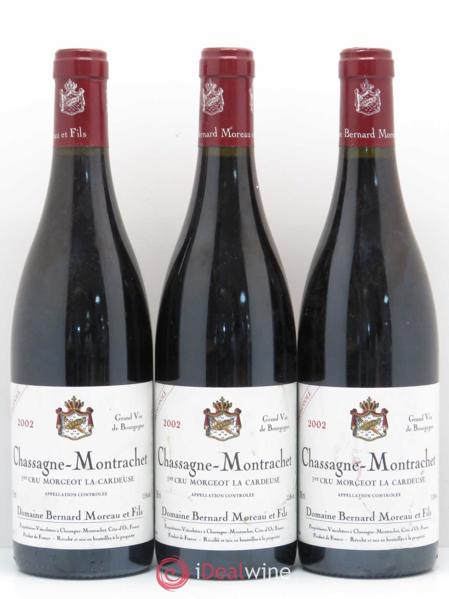 Chassagne-Montrachet 1er Cru Morgeot La Cardeuse Bernard Moreau 2002 - Lot de 3 bouteilles - 0