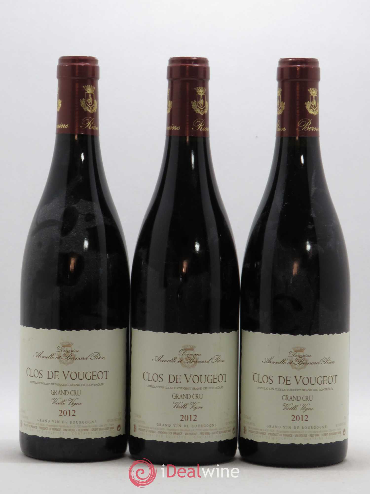 Clos de Vougeot Grand Cru Vieille Vigne Domaine Rion 2012 - Lot de 3 bouteilles - 0