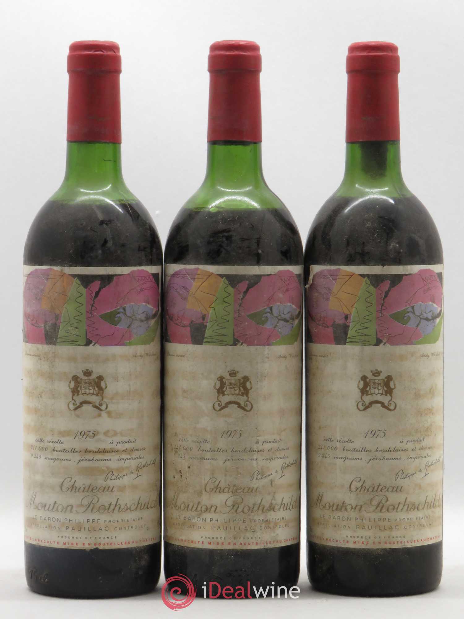 Château Mouton Rothschild 1er Grand Cru Classé 1975 - Lot de 3 bouteilles - 0