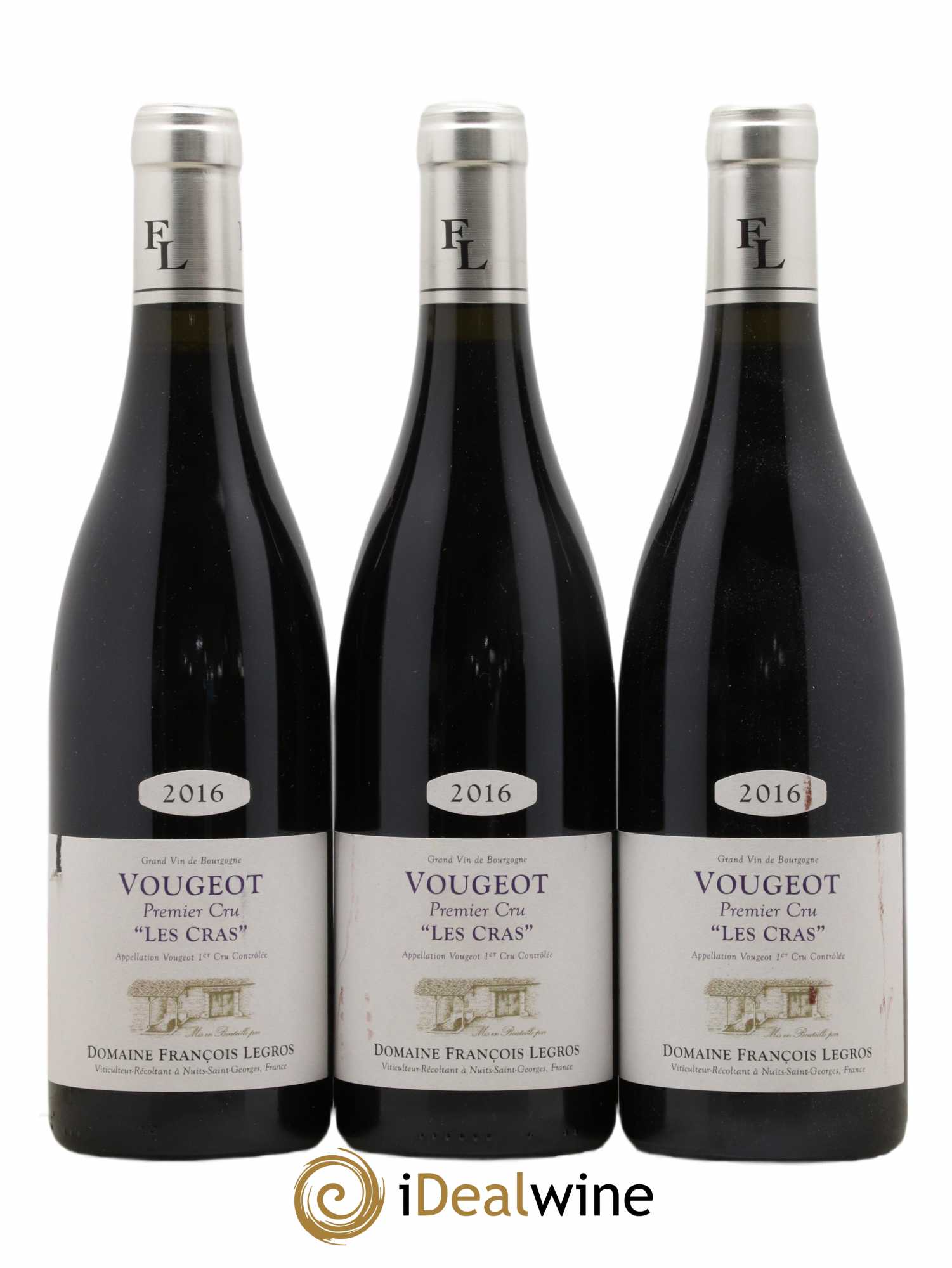 Vougeot 1er Cru Les Cras Domaine F. Legros 2016 - Posten von 3 Flaschen - 0
