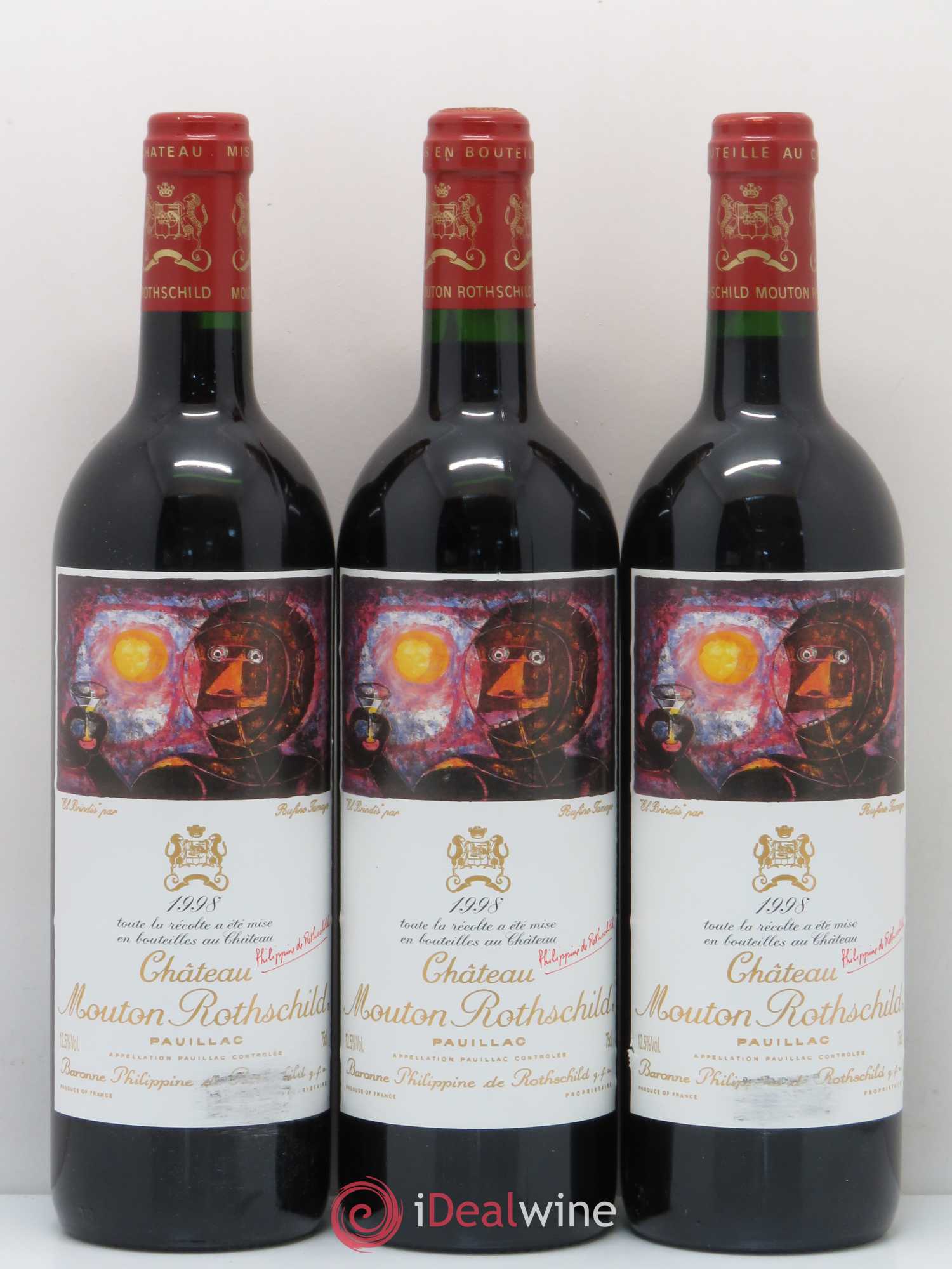 Château Mouton Rothschild 1er Grand Cru Classé 1998 - Lot de 3 bouteilles - 0