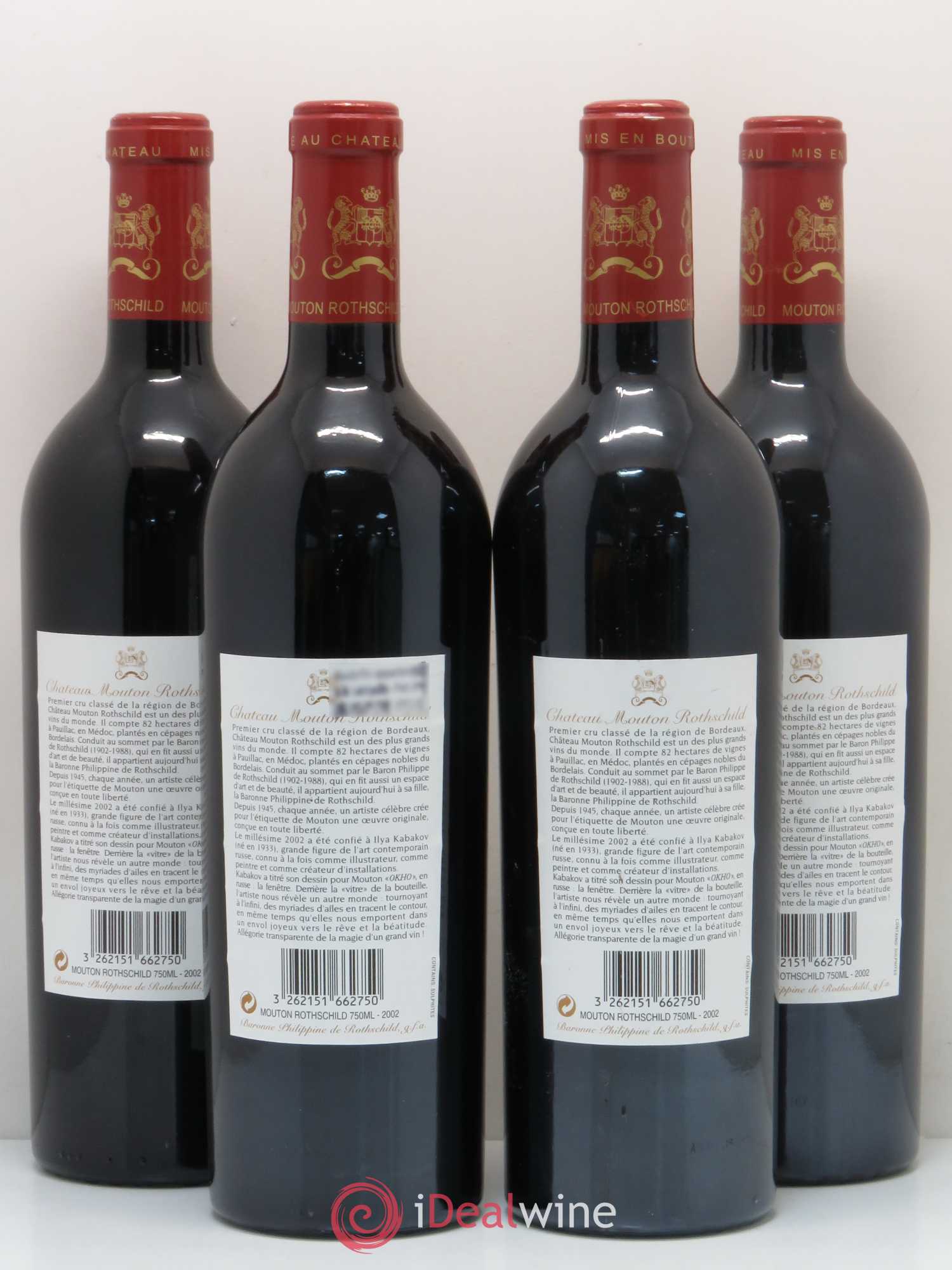 Château Mouton Rothschild 1er Grand Cru Classé 2002 - Lot de 4 bouteilles - 1