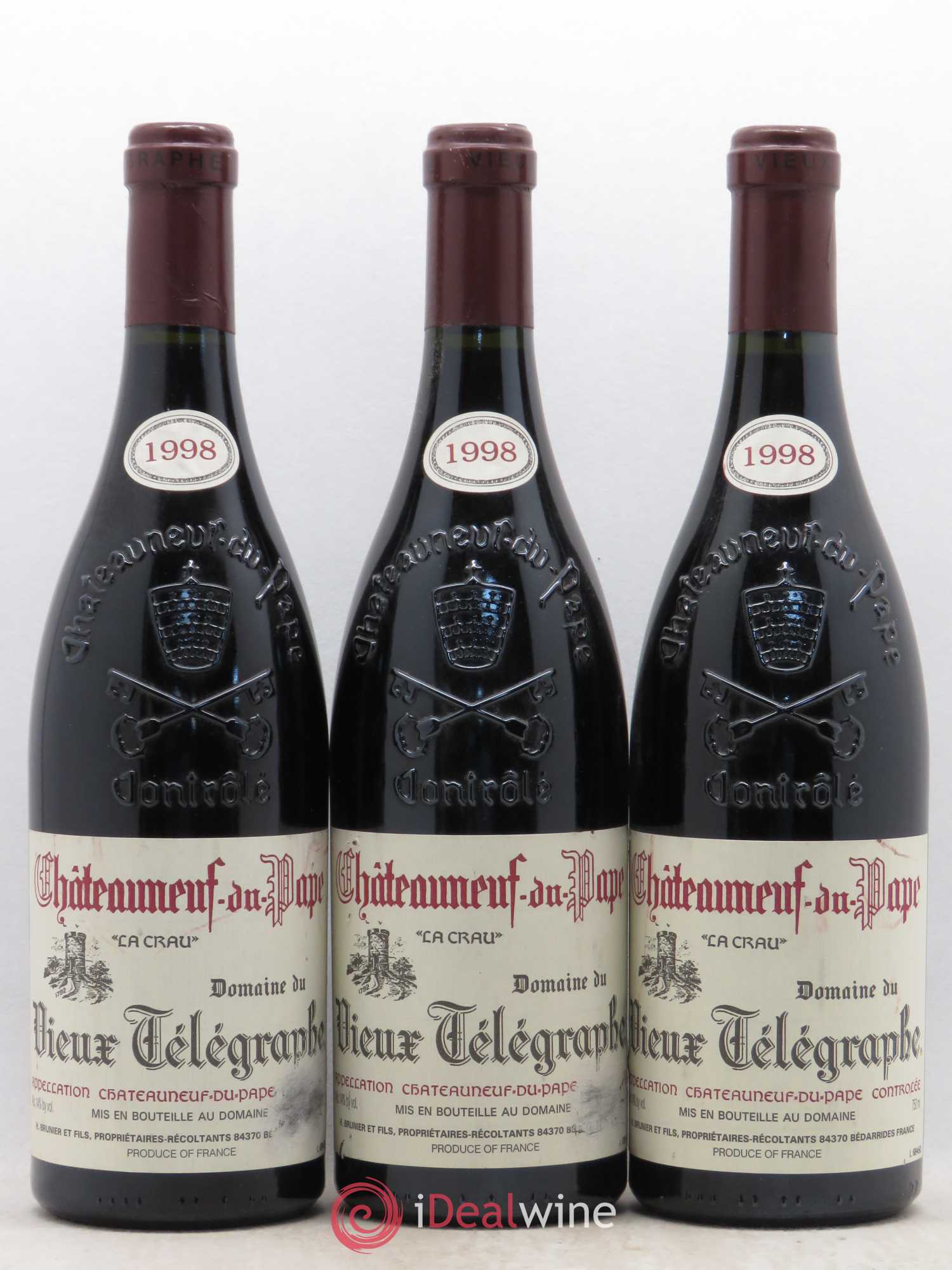 Châteauneuf-du-Pape Vieux Télégraphe (Domaine du) Vignobles Brunier 1998 - Lot de 3 bouteilles - 0