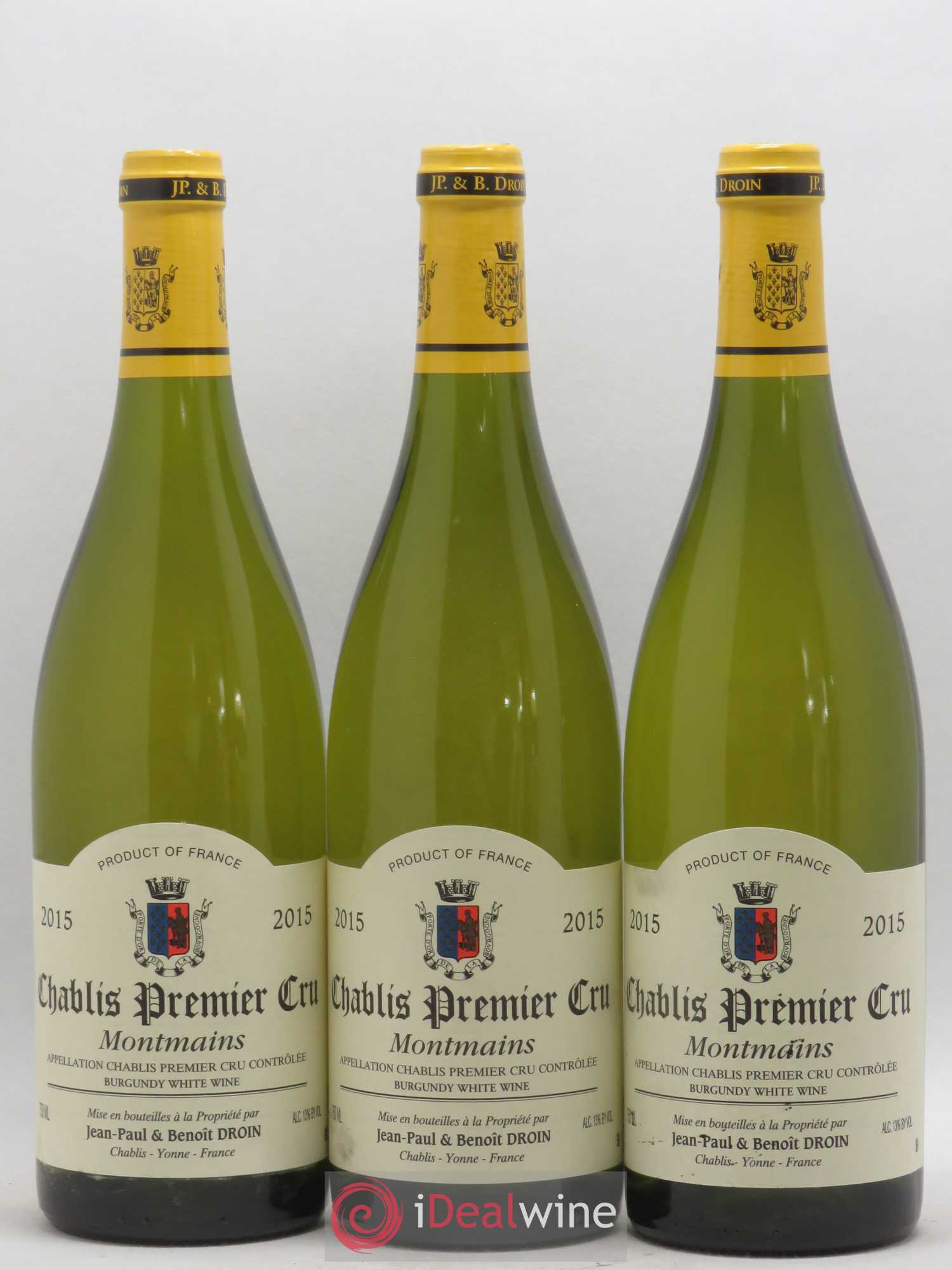 Chablis 1er Cru Montmains Jean-Paul & Benoît Droin (Domaine) 2015 - Lot de 3 bouteilles - 0