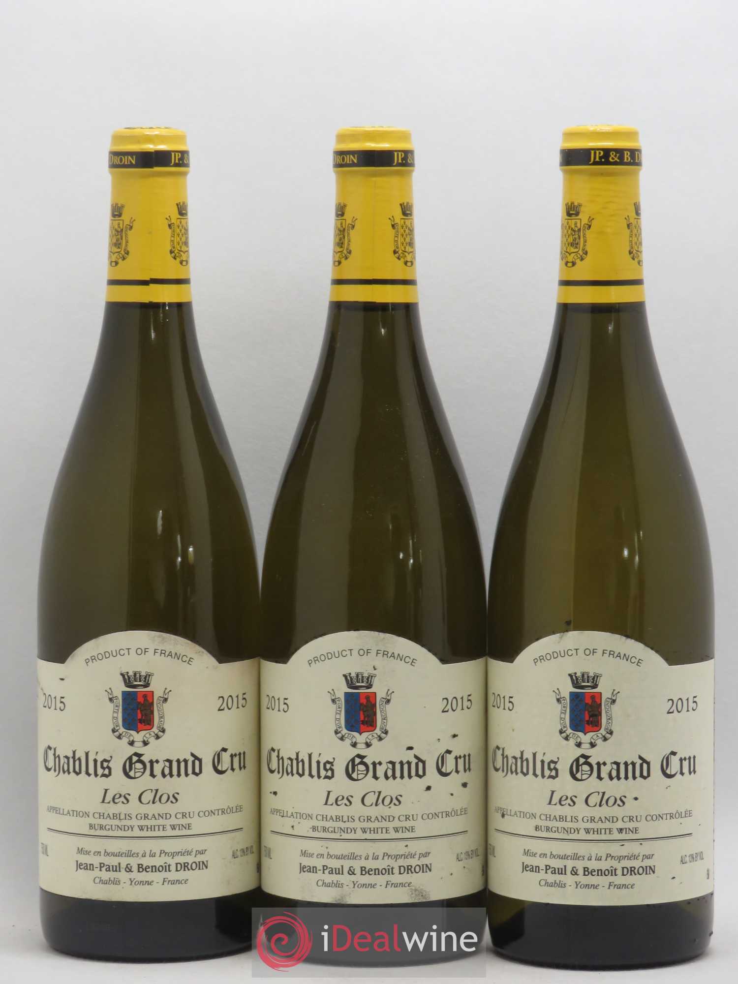 Chablis Grand Cru Les Clos Jean-Paul & Benoît Droin (Domaine) 2015 - Lot de 3 bouteilles - 0