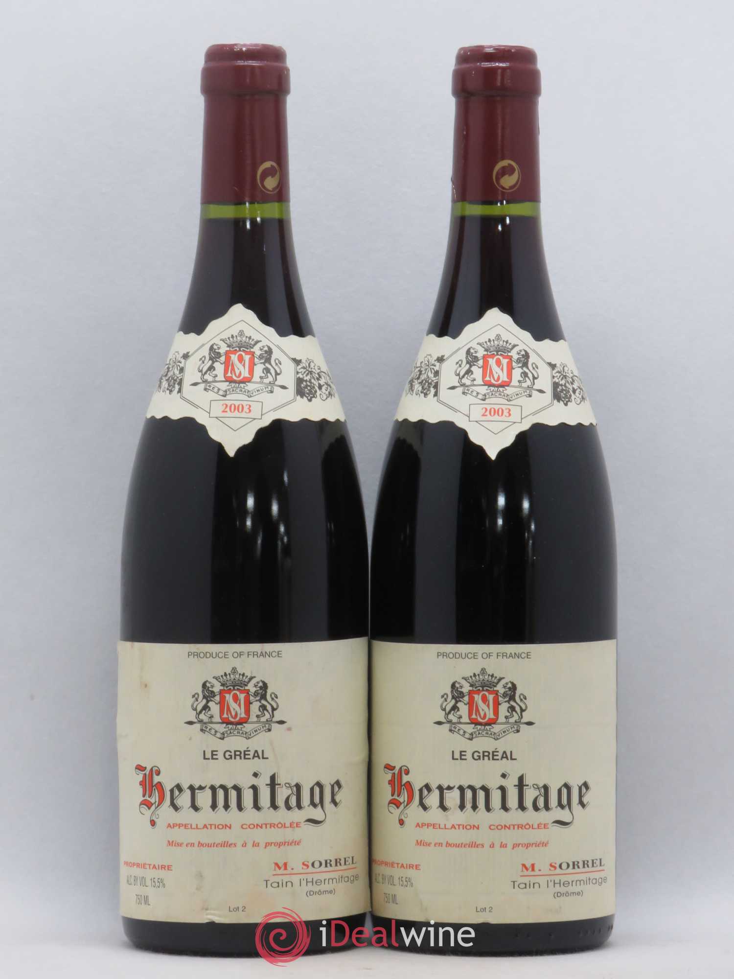 Hermitage Le Gréal Marc Sorrel 2003 - Lot de 2 bouteilles - 0
