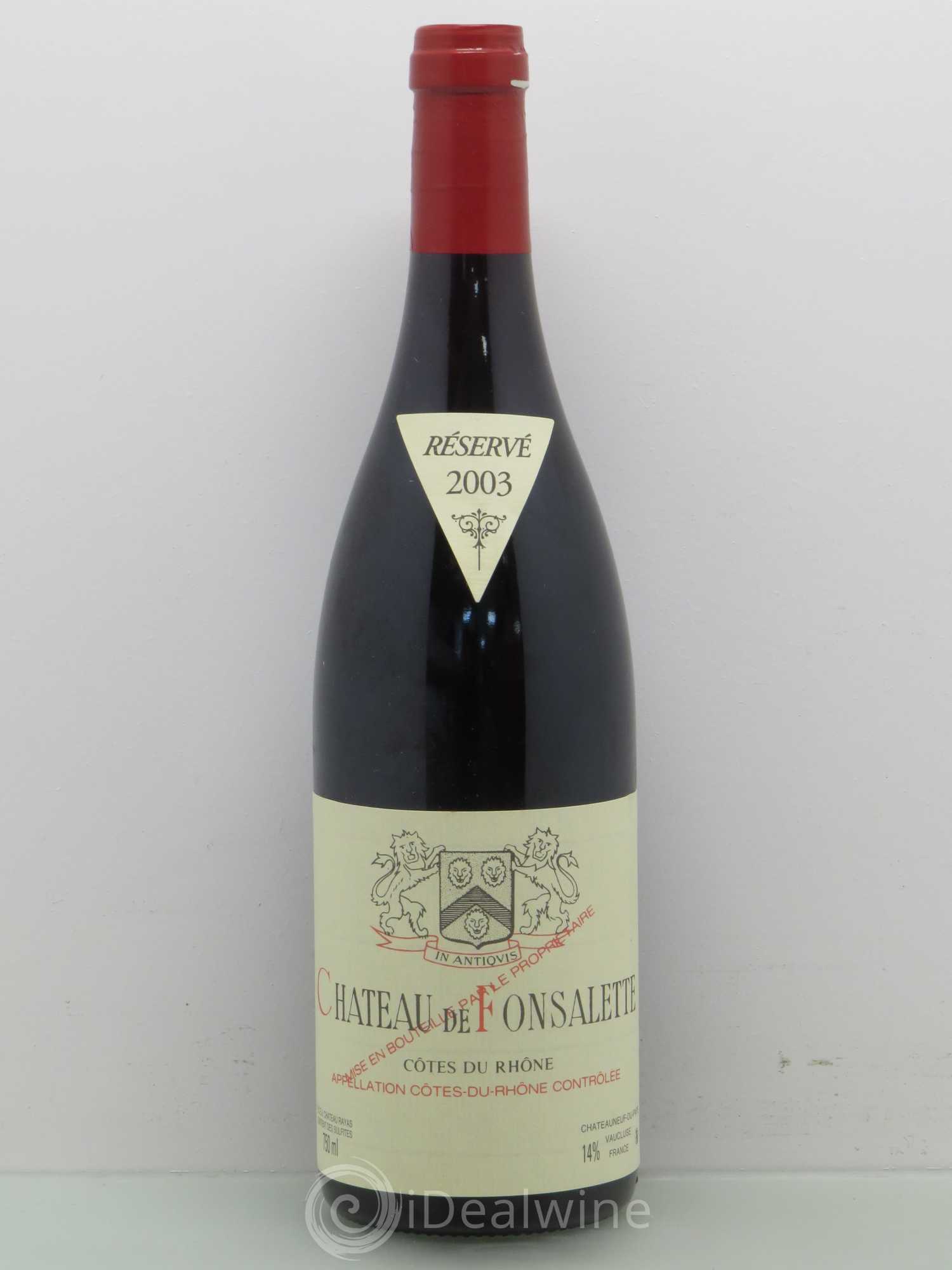 Côtes-du-Rhône Château de Fonsalette Emmanuel Reynaud 2003 - Lot de 1 bouteille - 0