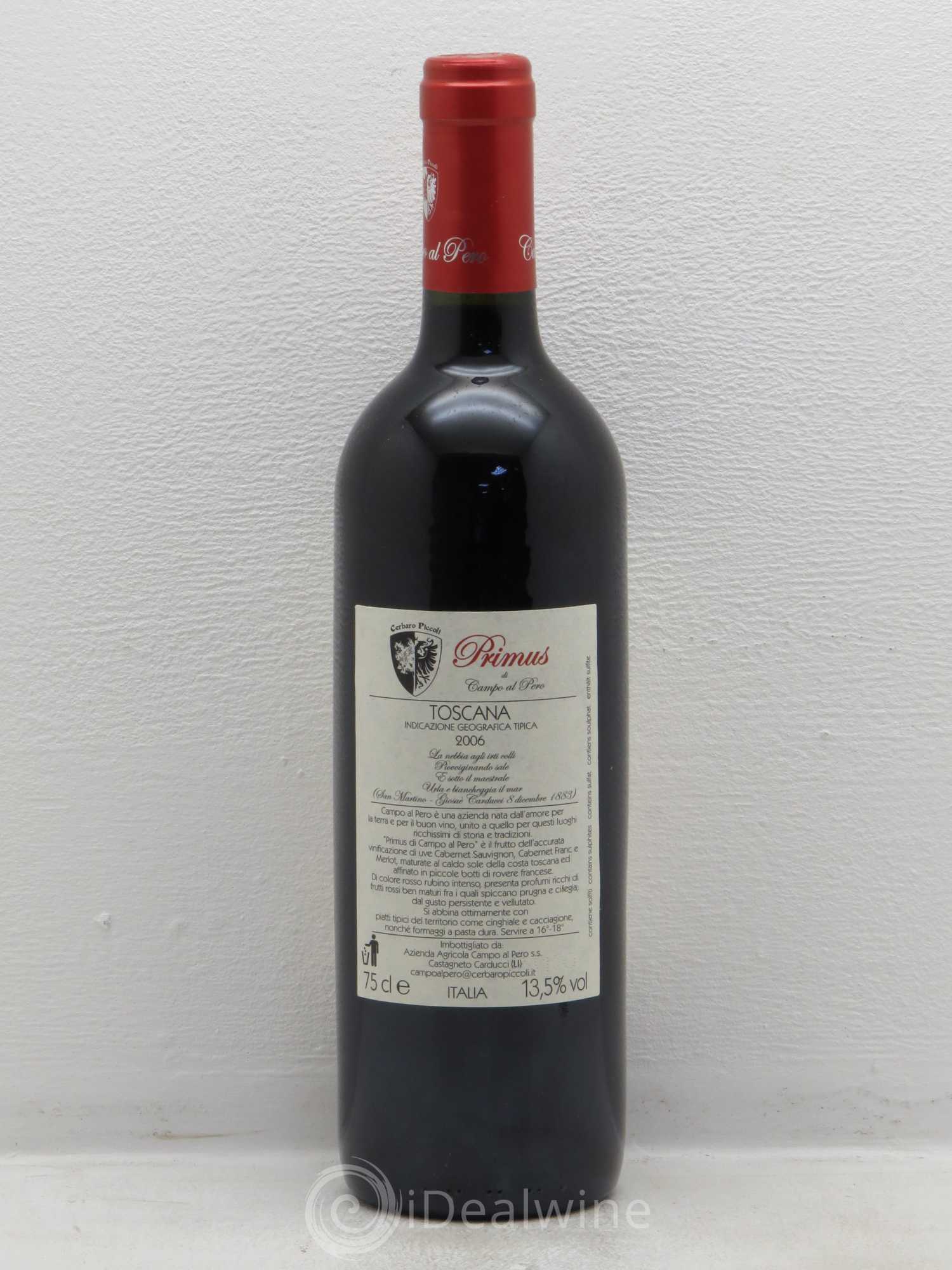 Italie Primus IGT Bolgheri Campo Al Pero Prima Annata 2006 - Lotto di 1 bottiglia - 1